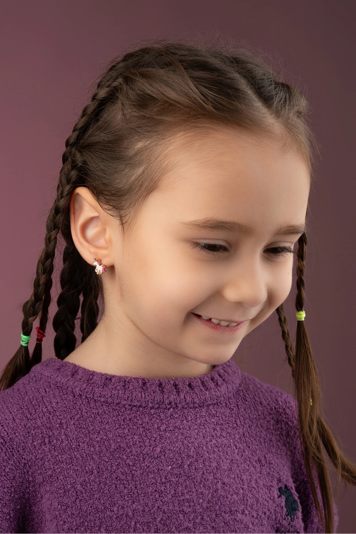 Gümüş Çocuk Unicorn Küpe