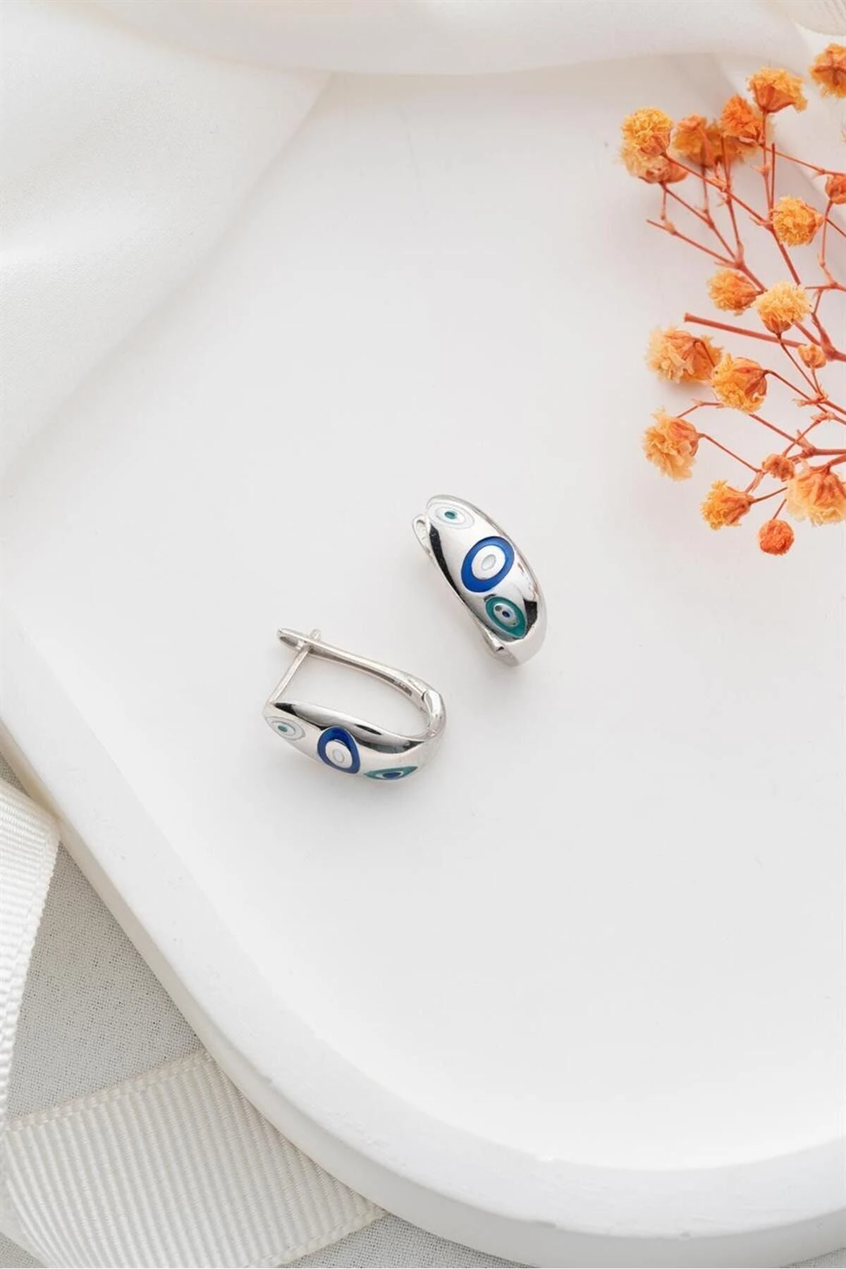 Mineli Nazar Gümüş Küpe