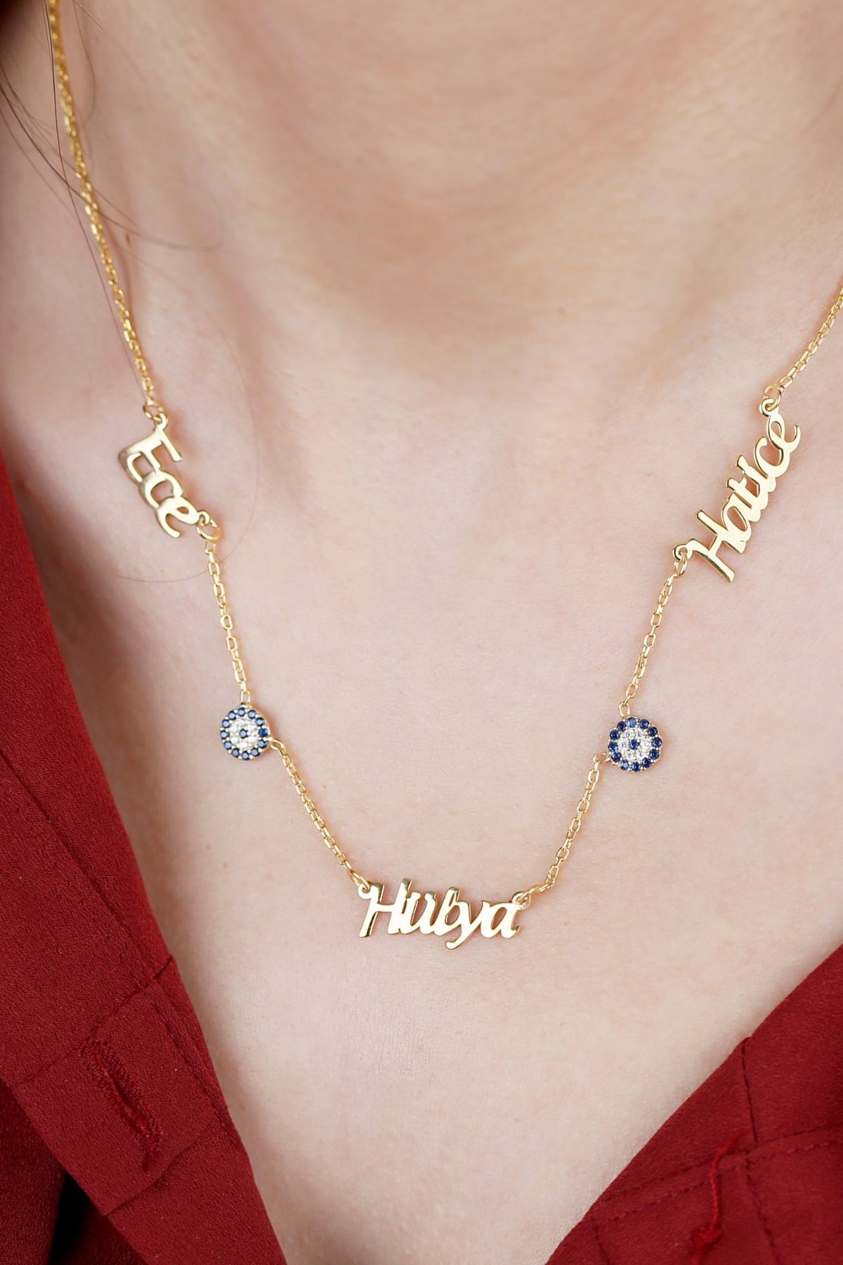 Gümüş Kişiye Özel Isimli Nazar Boncuklu Kolye