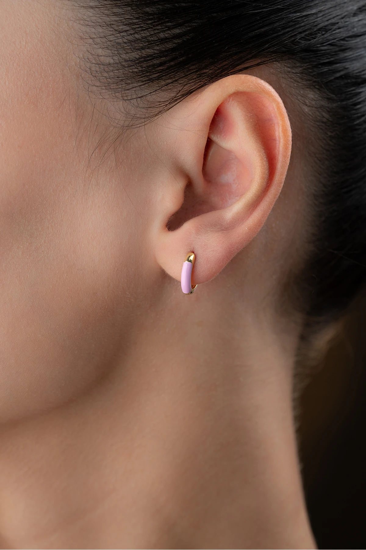 Gümüş Pembe Mineli Halka Çocuk Küpe