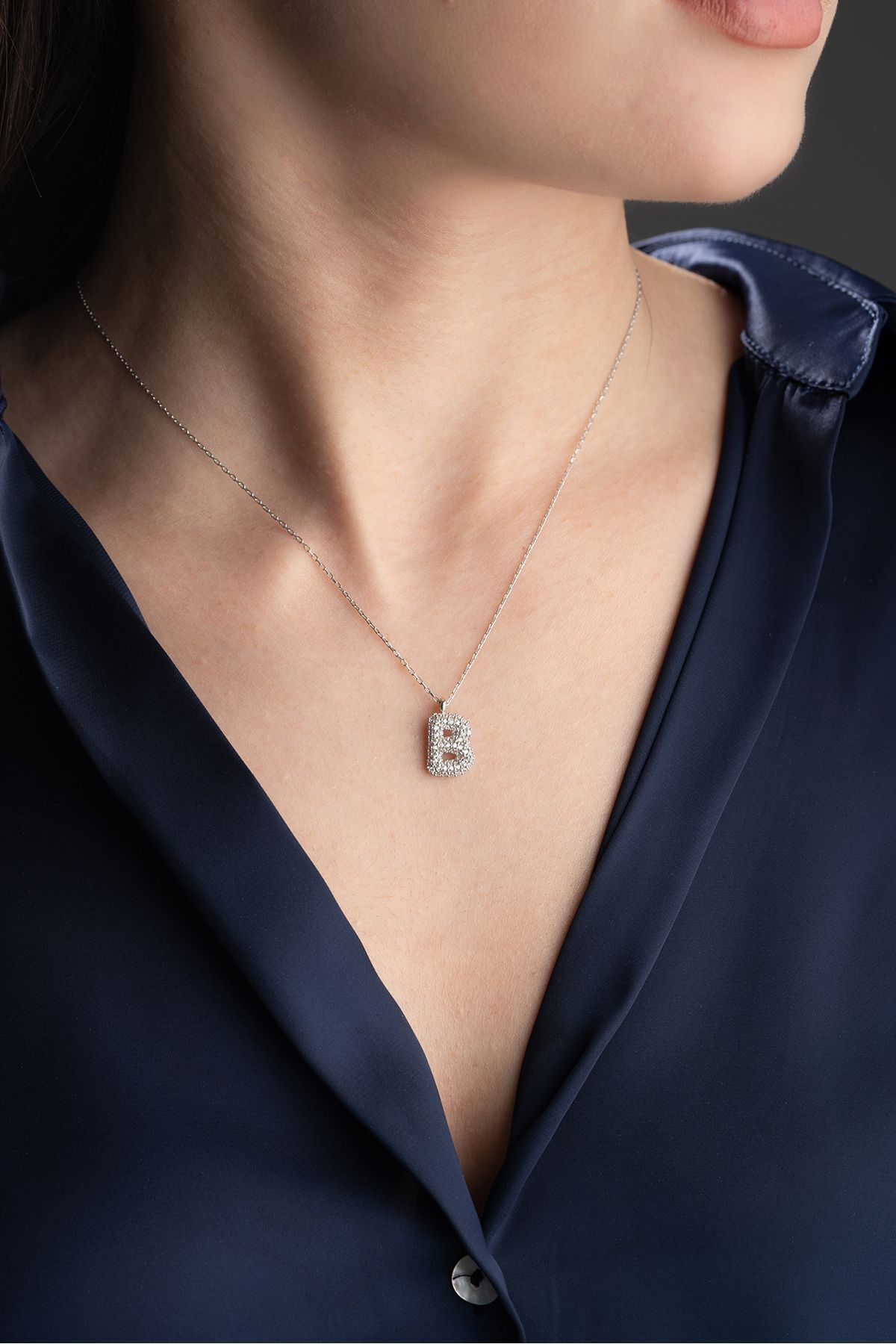 Gümüş Zirkon Taşlı Balon Harf Kolye