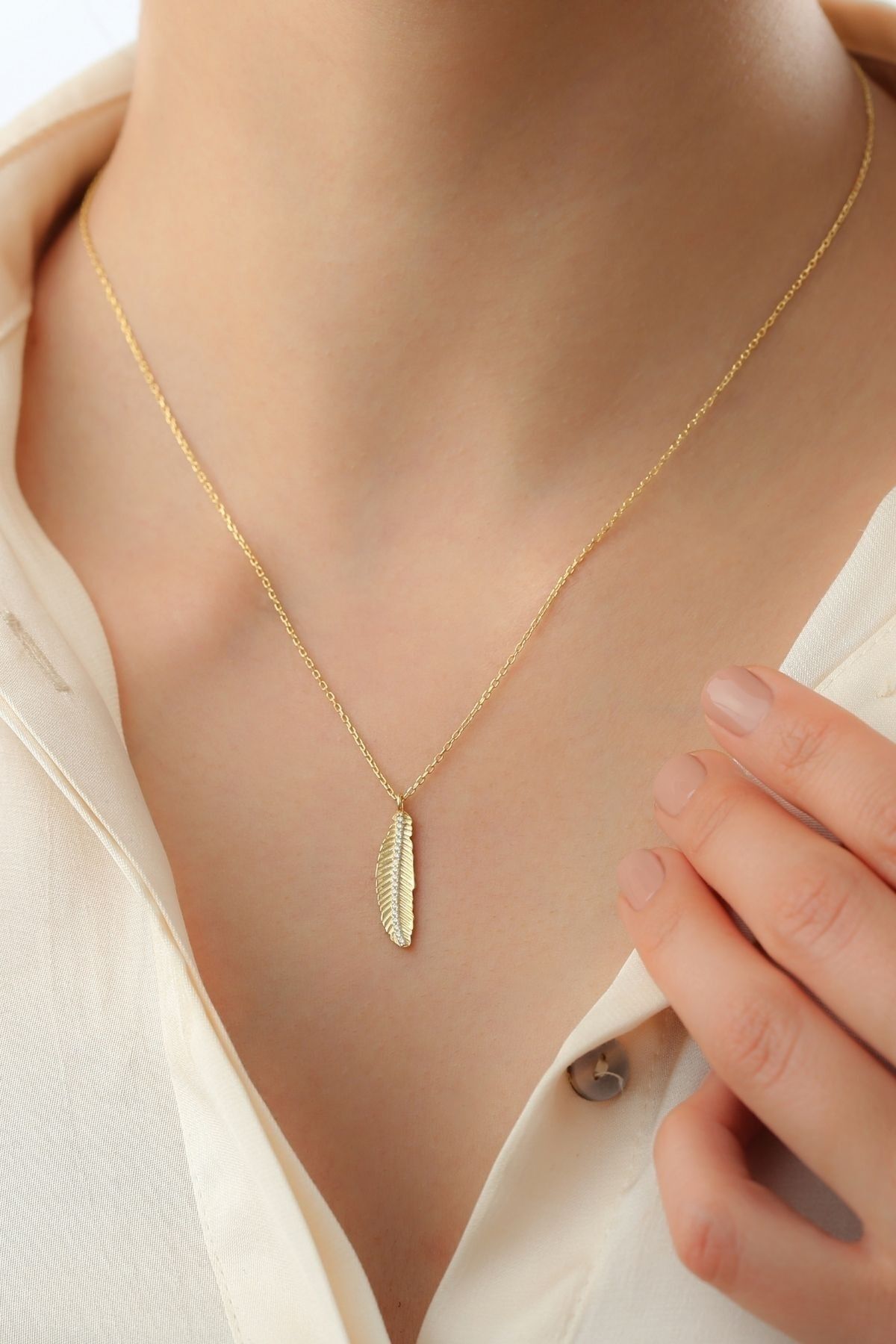 Gümüş Gold Yaprak Kolye