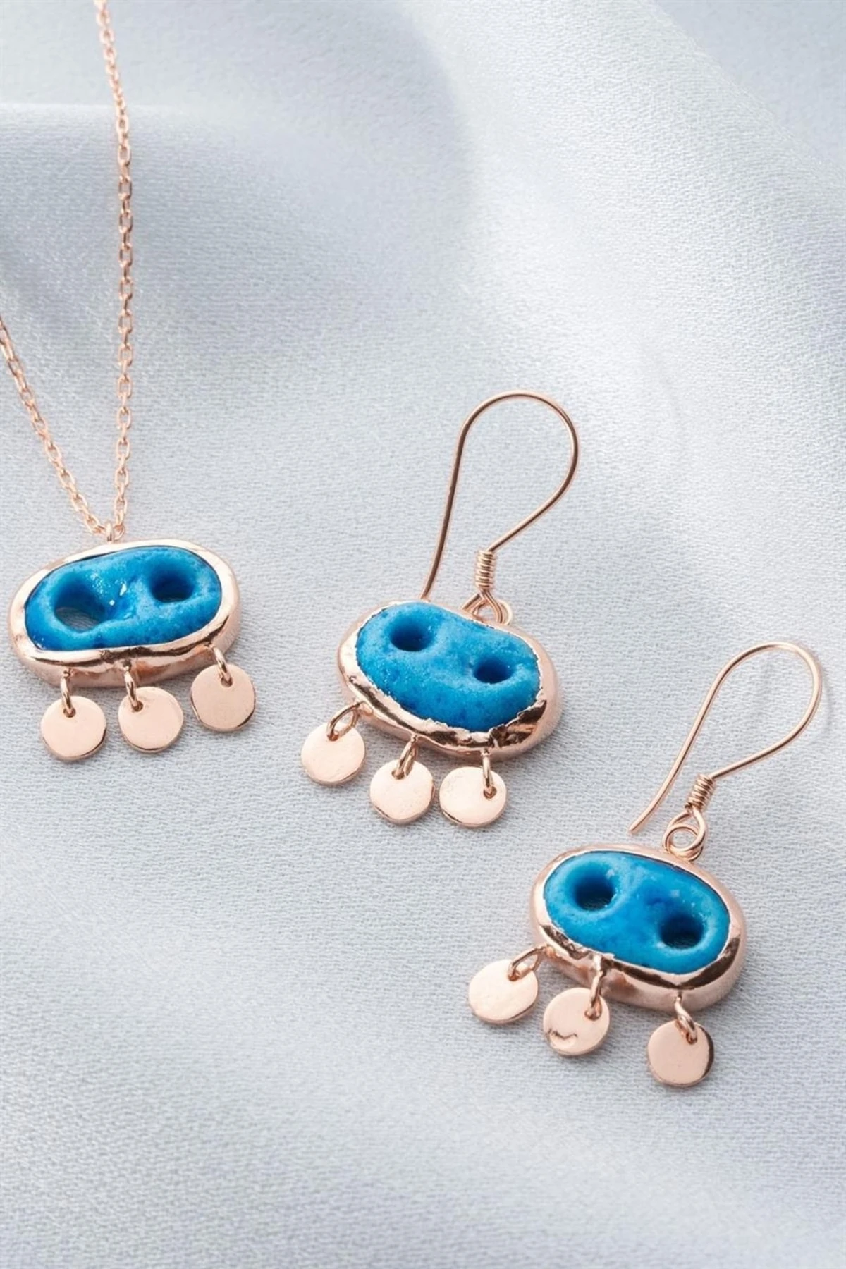 Gümüş Süryani Gözü Kolye Küpe Seti