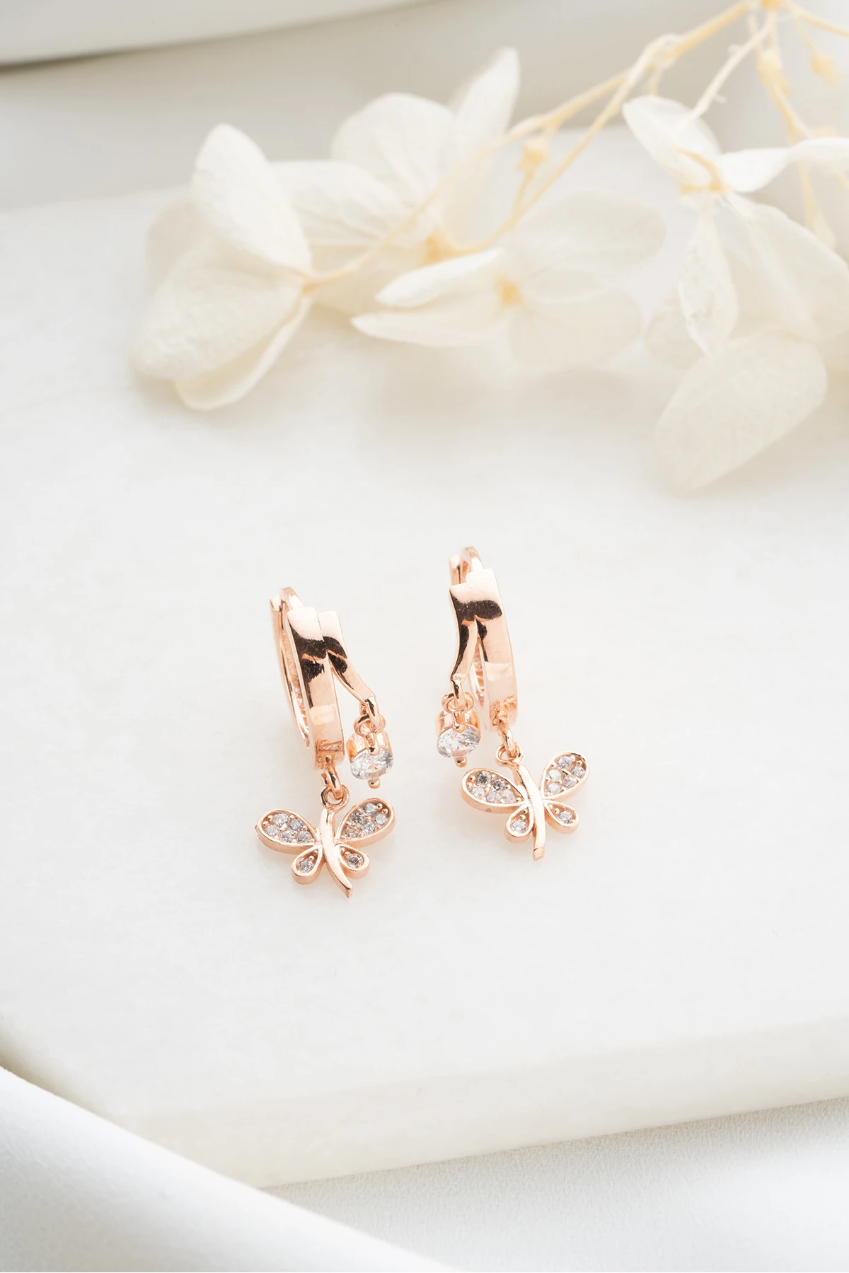 Gümüş Rose Çift Yusufçuk Taşlı Küpe