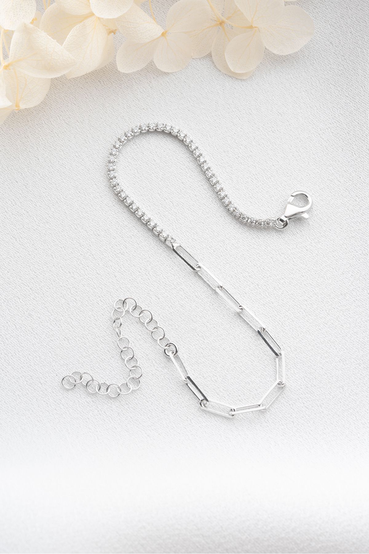 Gümüş Sıra Taşlı Zincir Bileklik