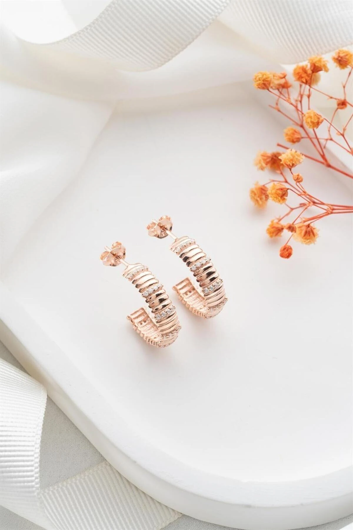 Rose Halka Gümüş Küpe