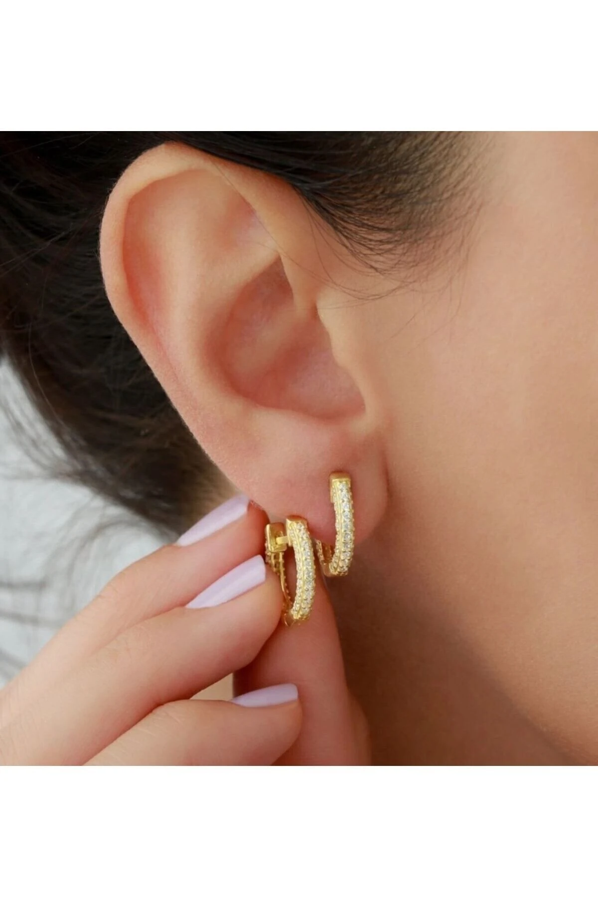 Gümüş Zirkon Taşlı Tamtur Gold Küpe