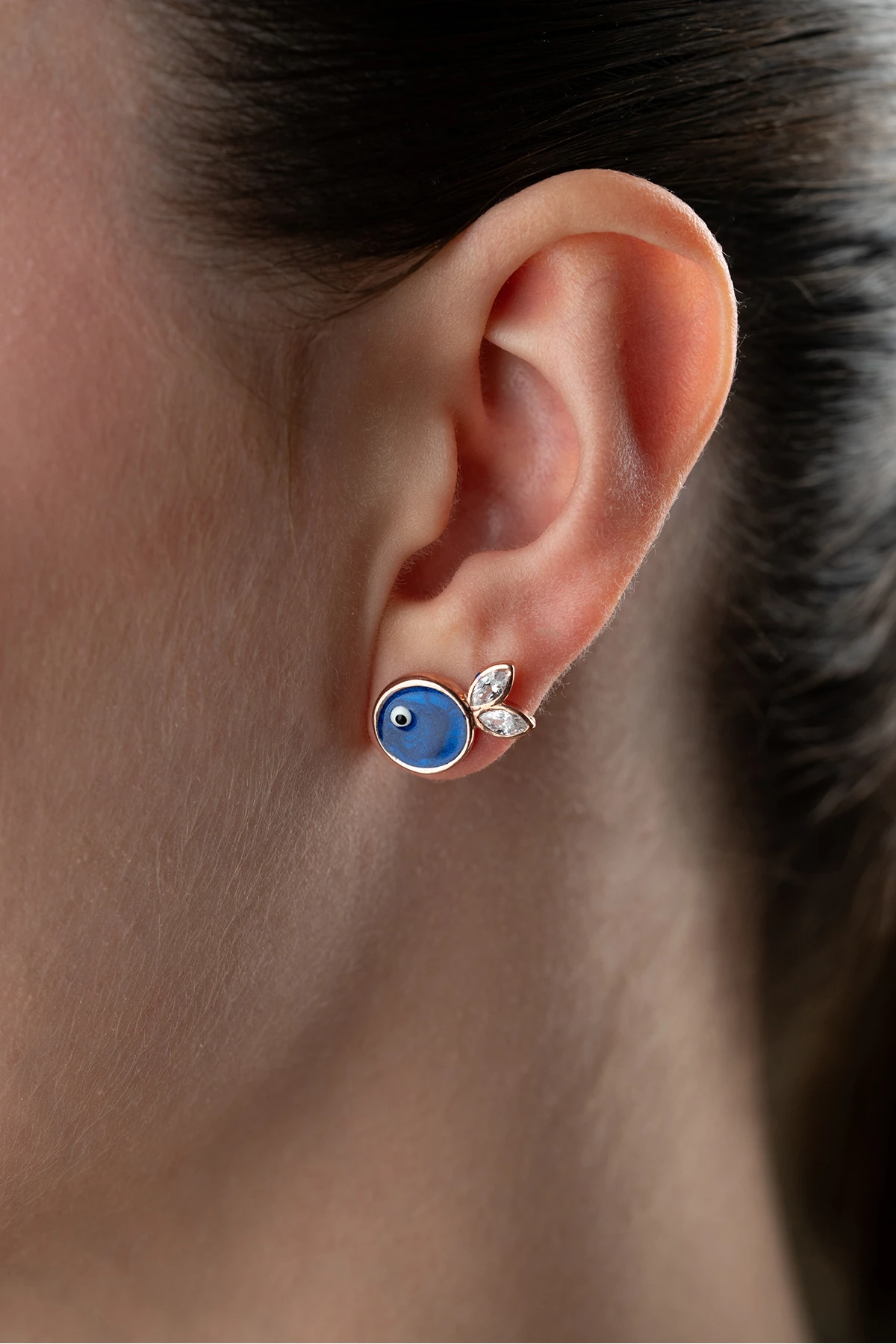 Gümüş Lacivert Mineli Balık Küpe