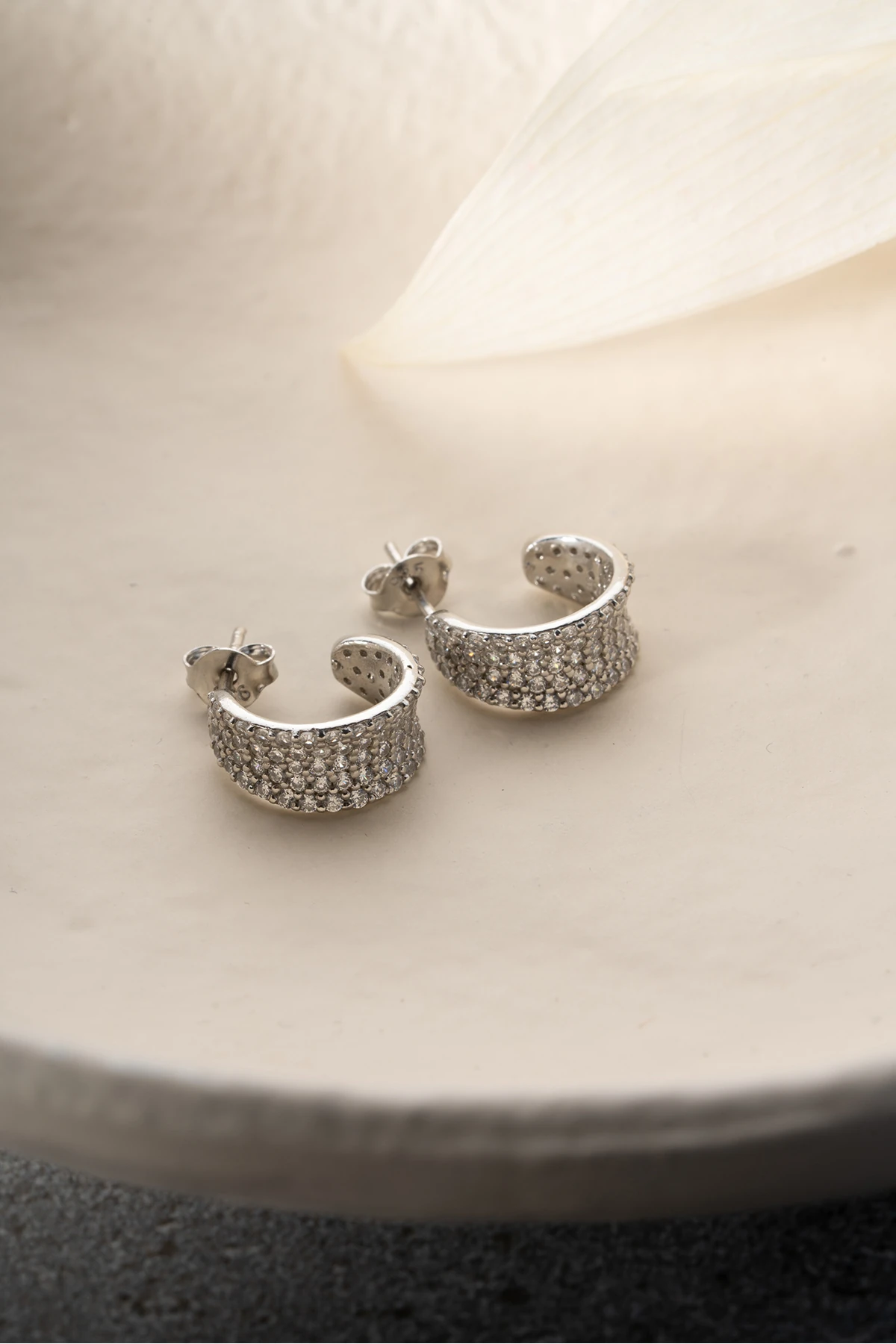 Gümüş Taşlı Halka Küpe