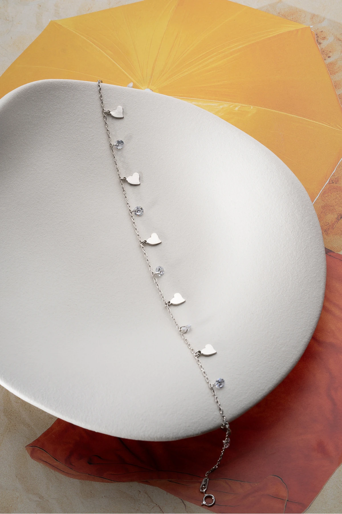 Gümüş Taşlı Kalp Figürlü Halhal