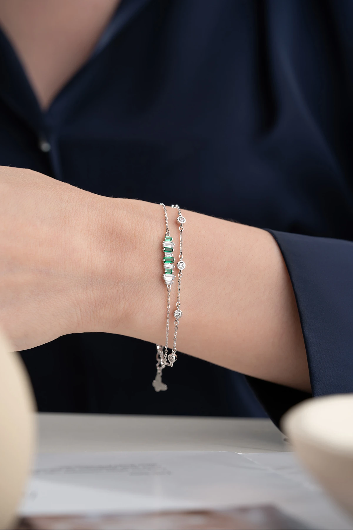 Gümüş Baget Taşlı Bileklik