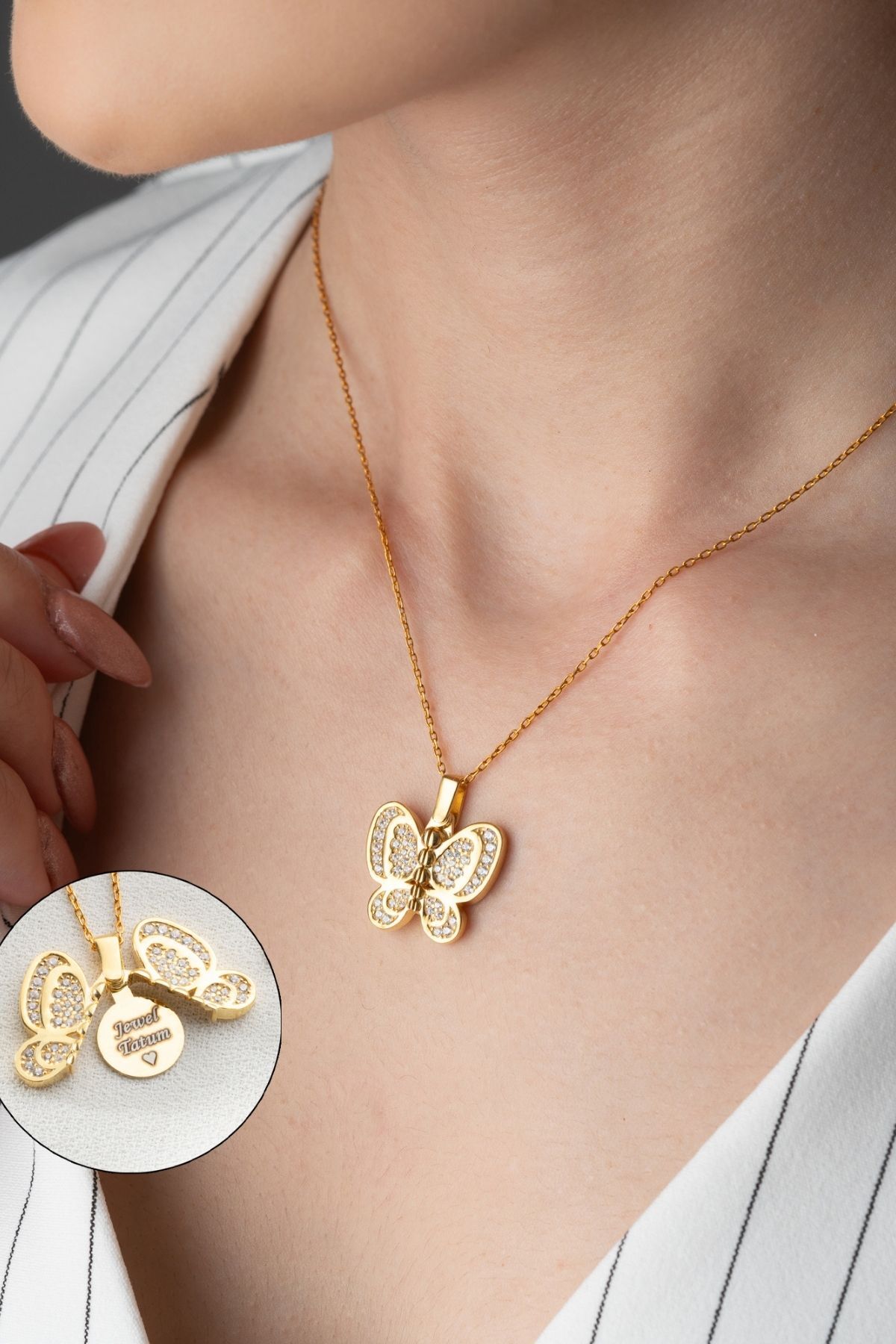 Gümüş Açılabilen İsimli Kelebek Kolye