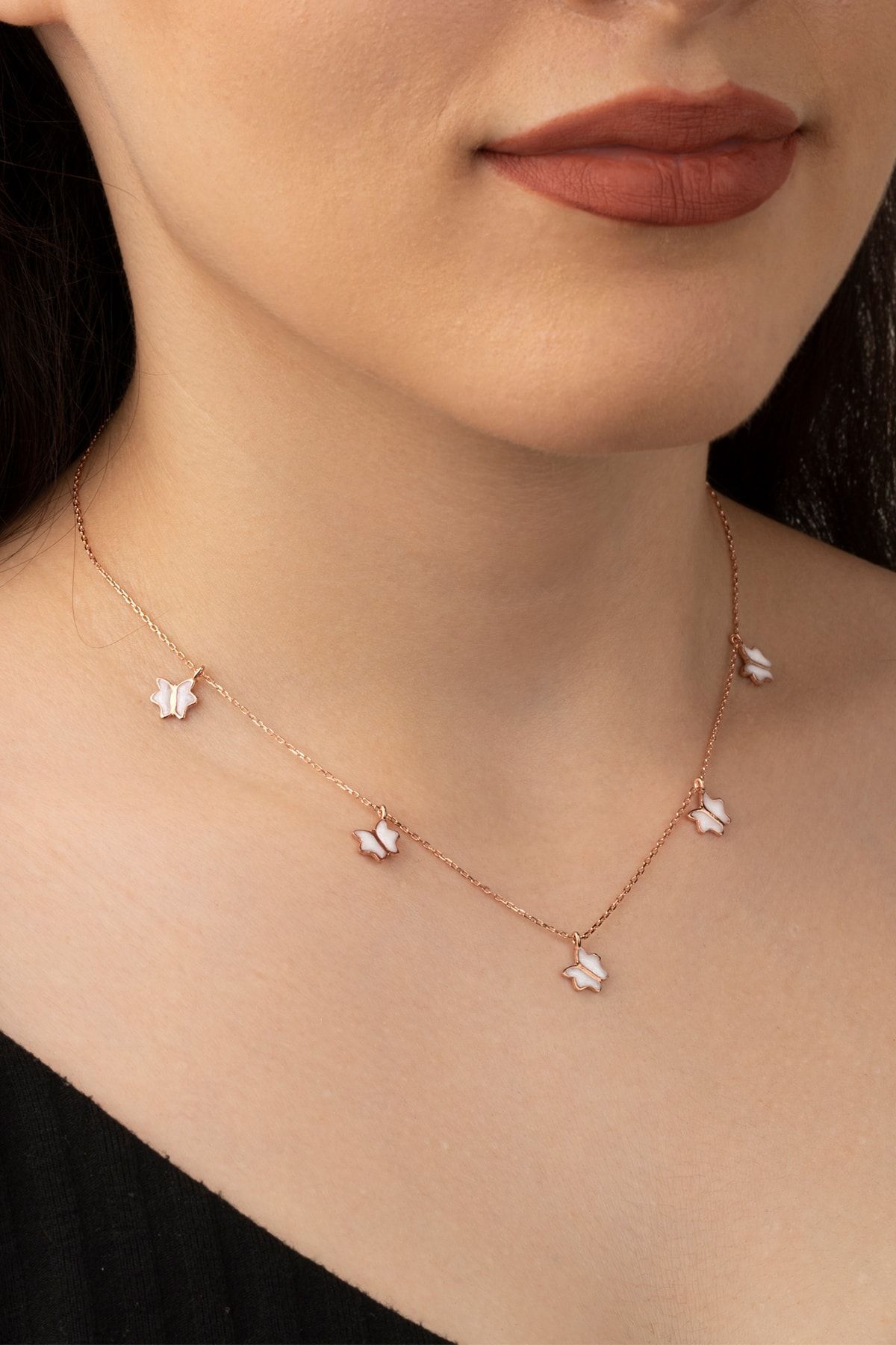 Gümüş Mineli Kelebek Şans Kolye