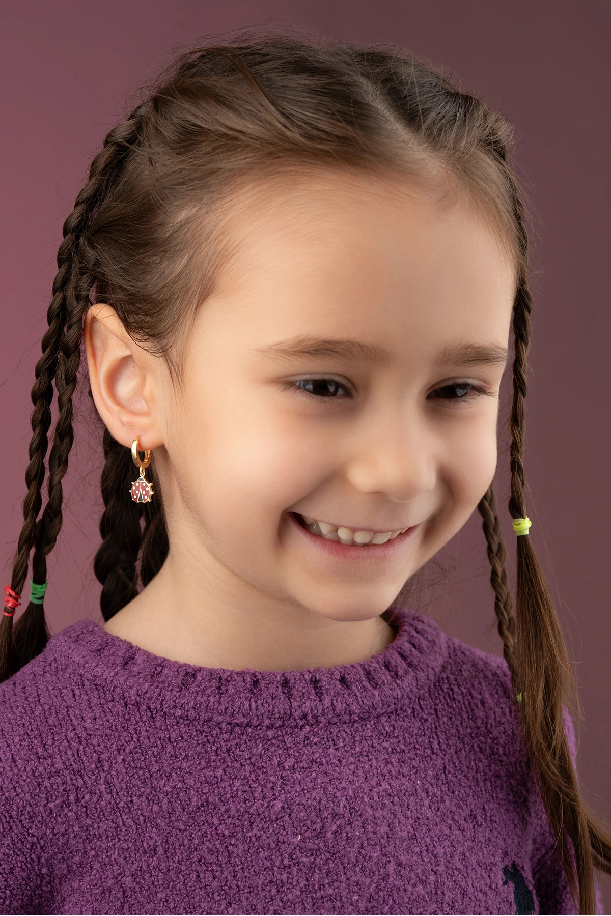 Gümüş Gold Uğur Böcekli Çocuk Küpe