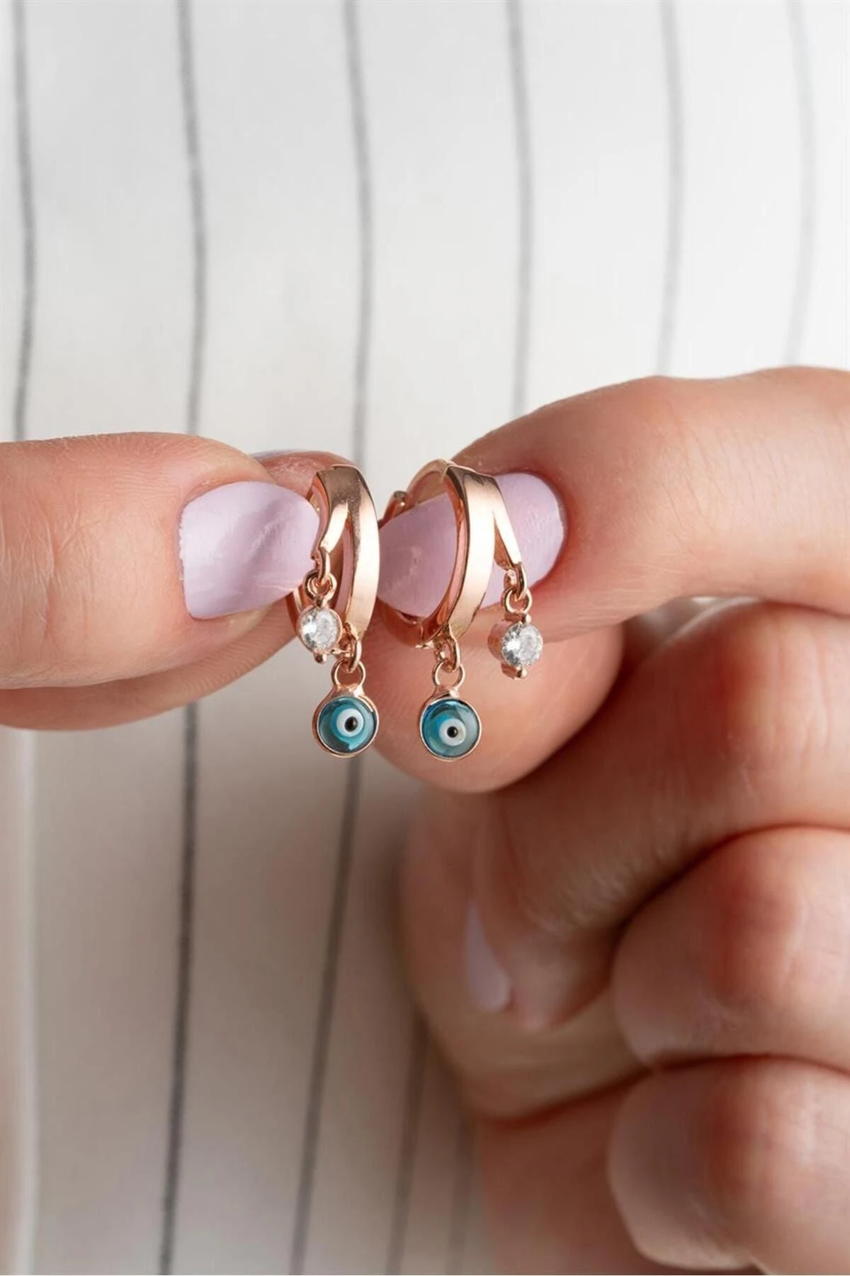 Rose Halka Nazar Göz Gümüş Küpe