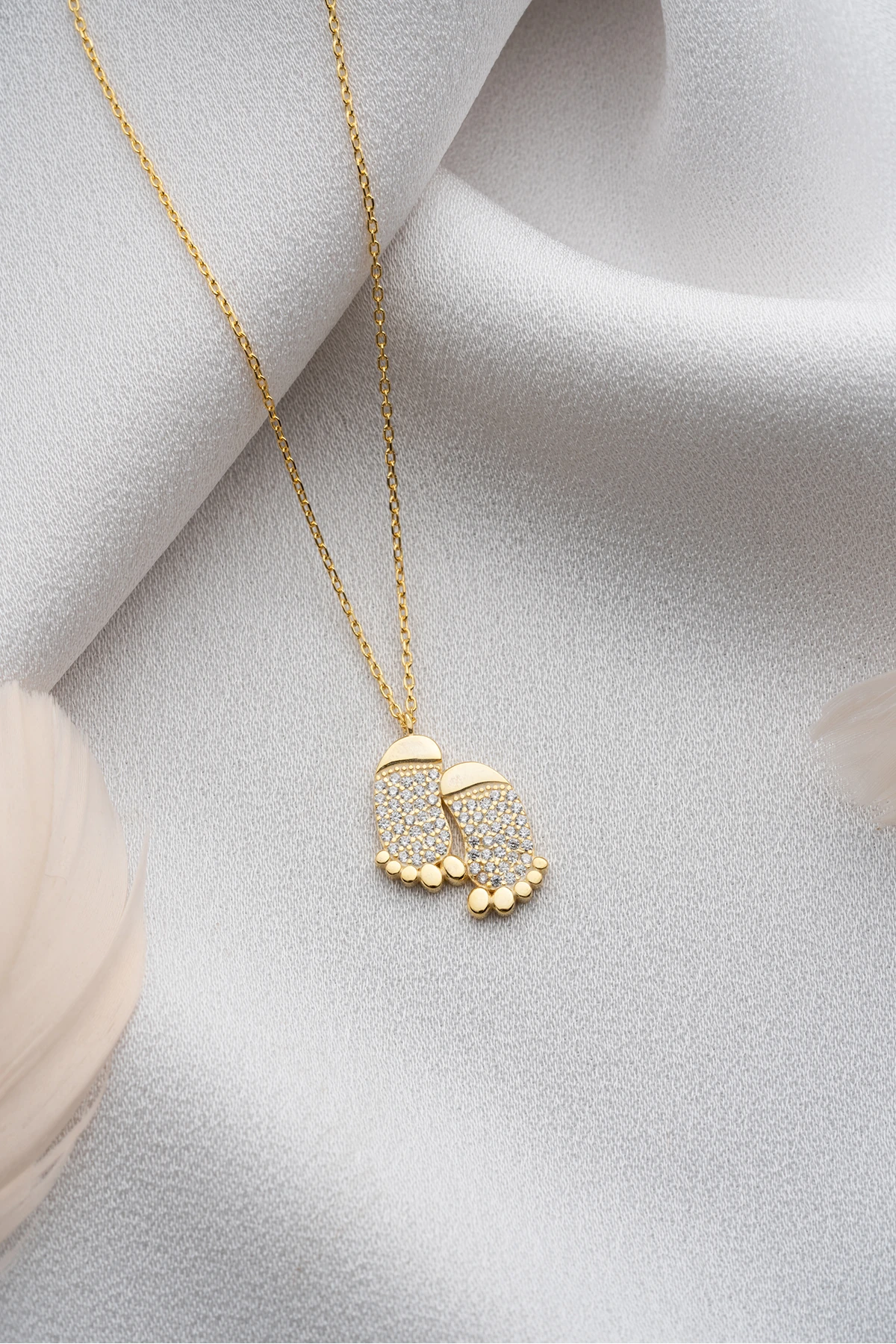 Gümüş Gold Zirkon Taşlı Ayak Kolye