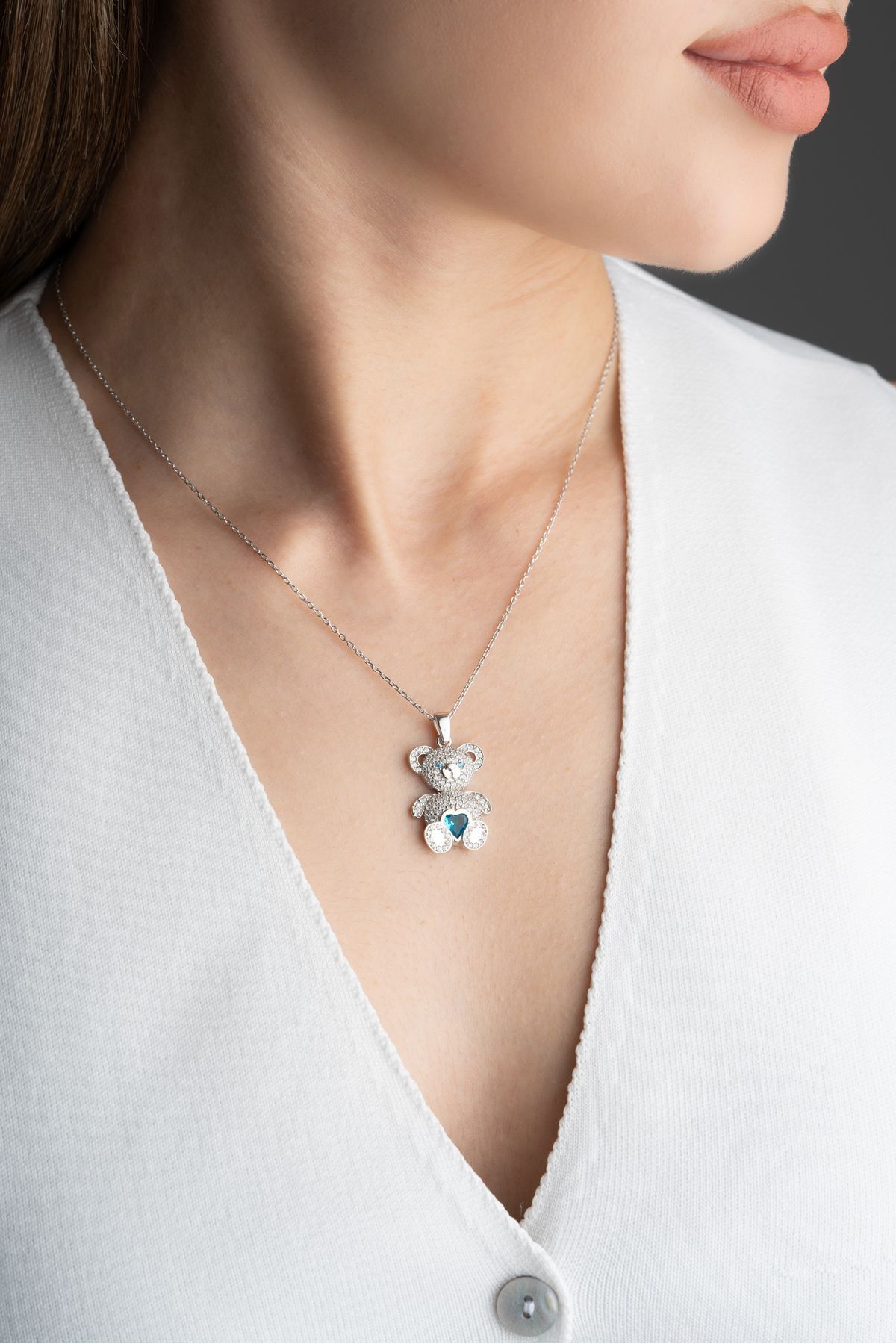 Gümüş Zirkon Taşlı Ayıcık Kolye