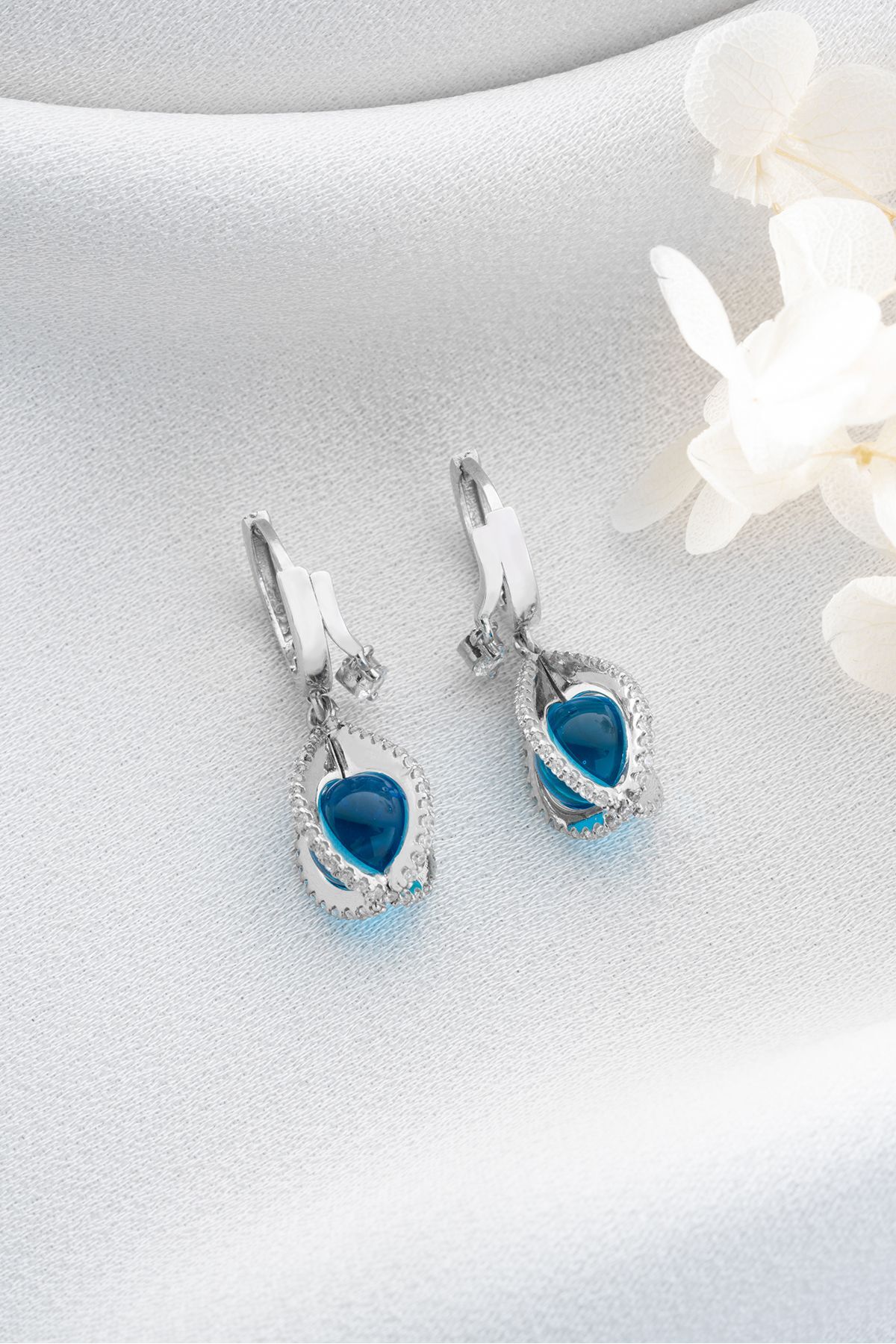 Gümüş Mavi Taşlı Damla Küpe