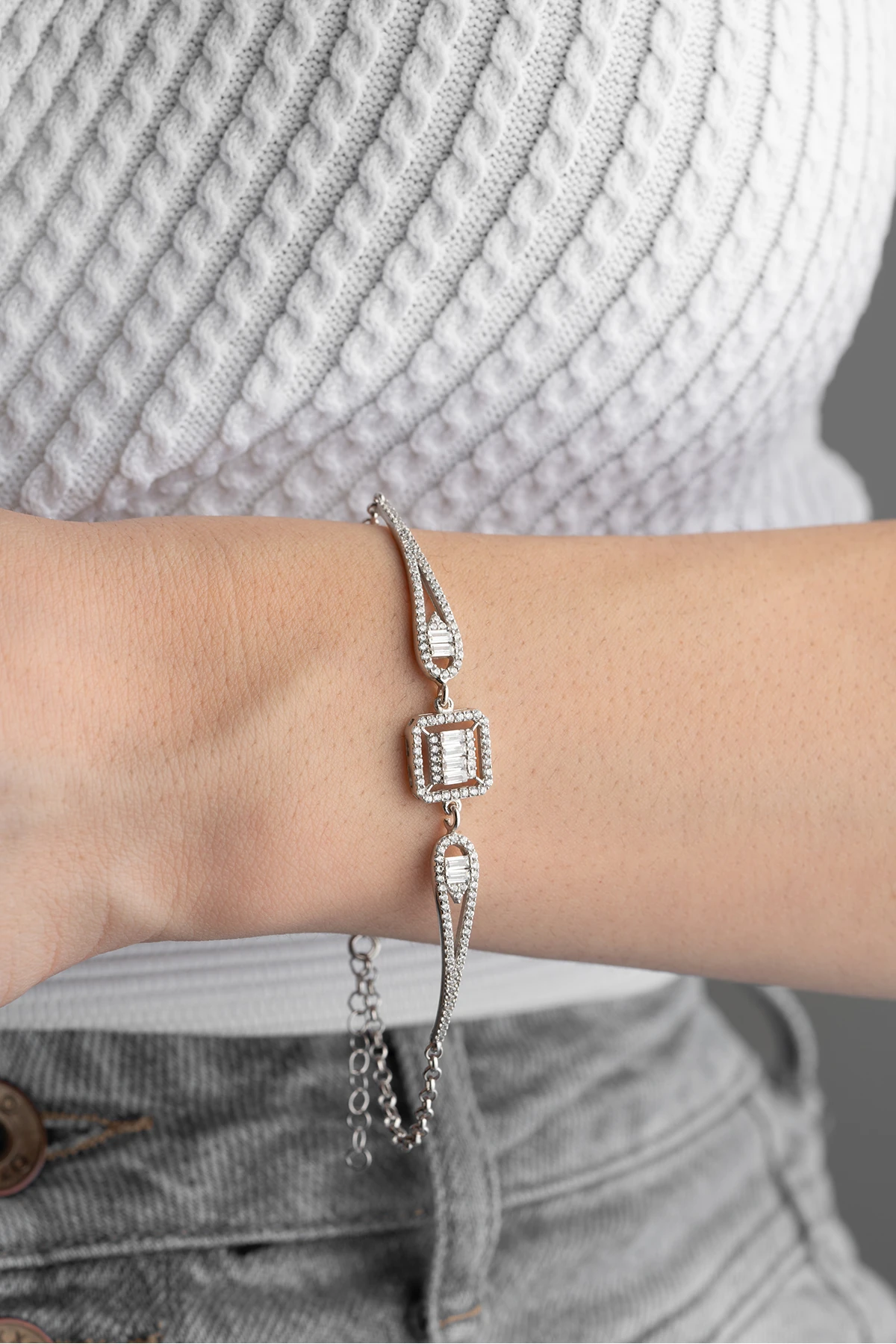 Gümüş Baget Tektaş Bileklik