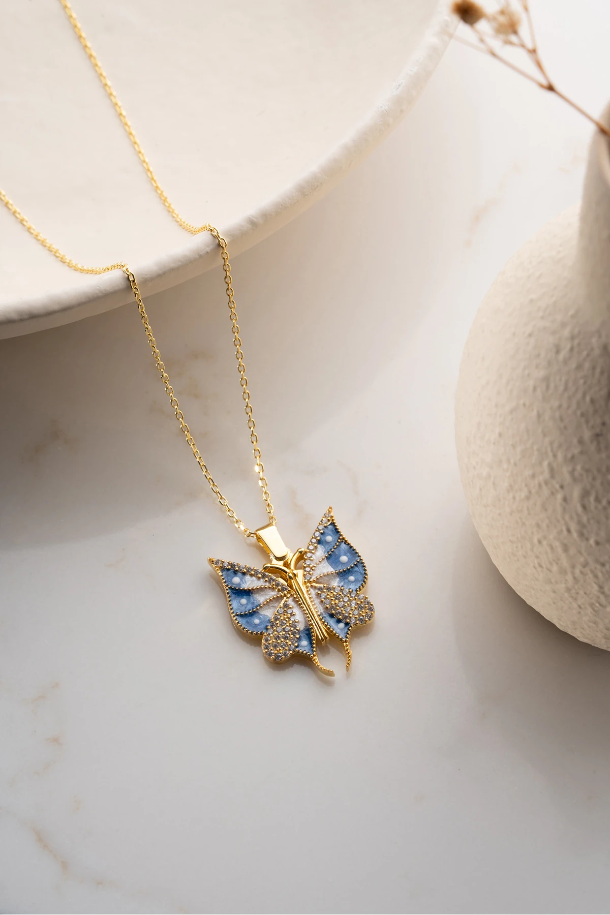 Gümüş İsim Yazılabilen Kelebek Kolye