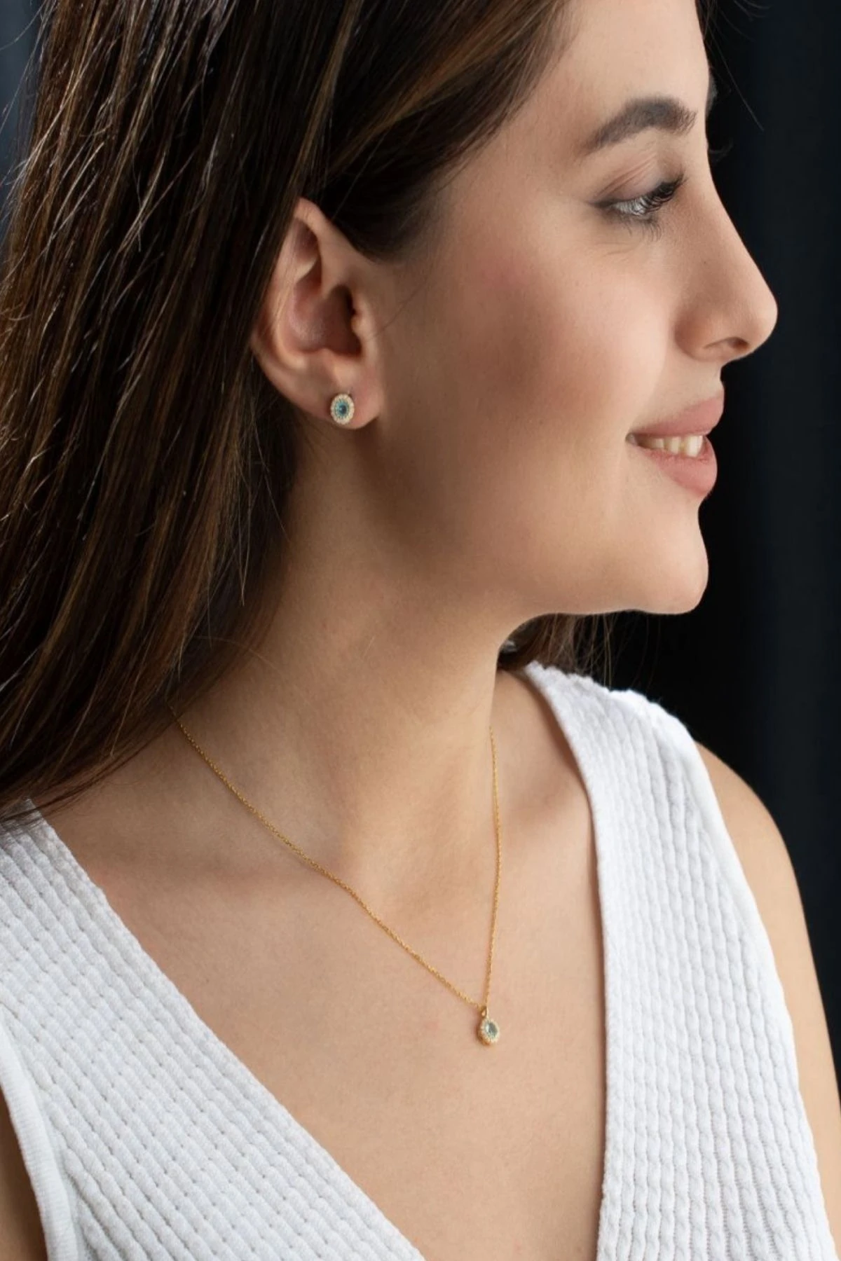 Gümüş Aralık Ayı Doğum Taşı ( Blue Topaz ) Kolye - Küpe Seti