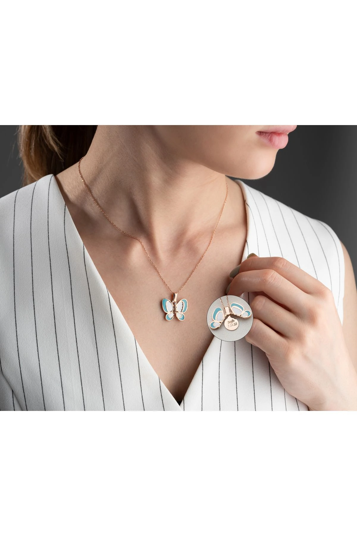 Gümüş Mineli Açılabilen İsimi Kelebek Kolye