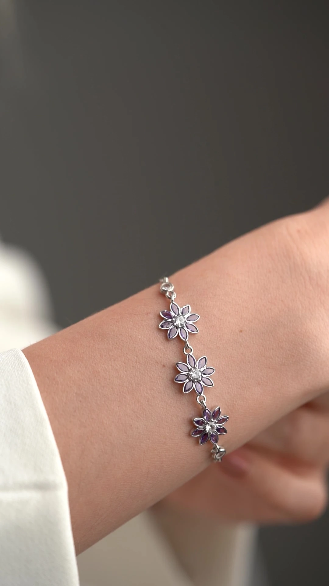 Gümüş Mor Taşlı 3'lü Lotus Bileklik
