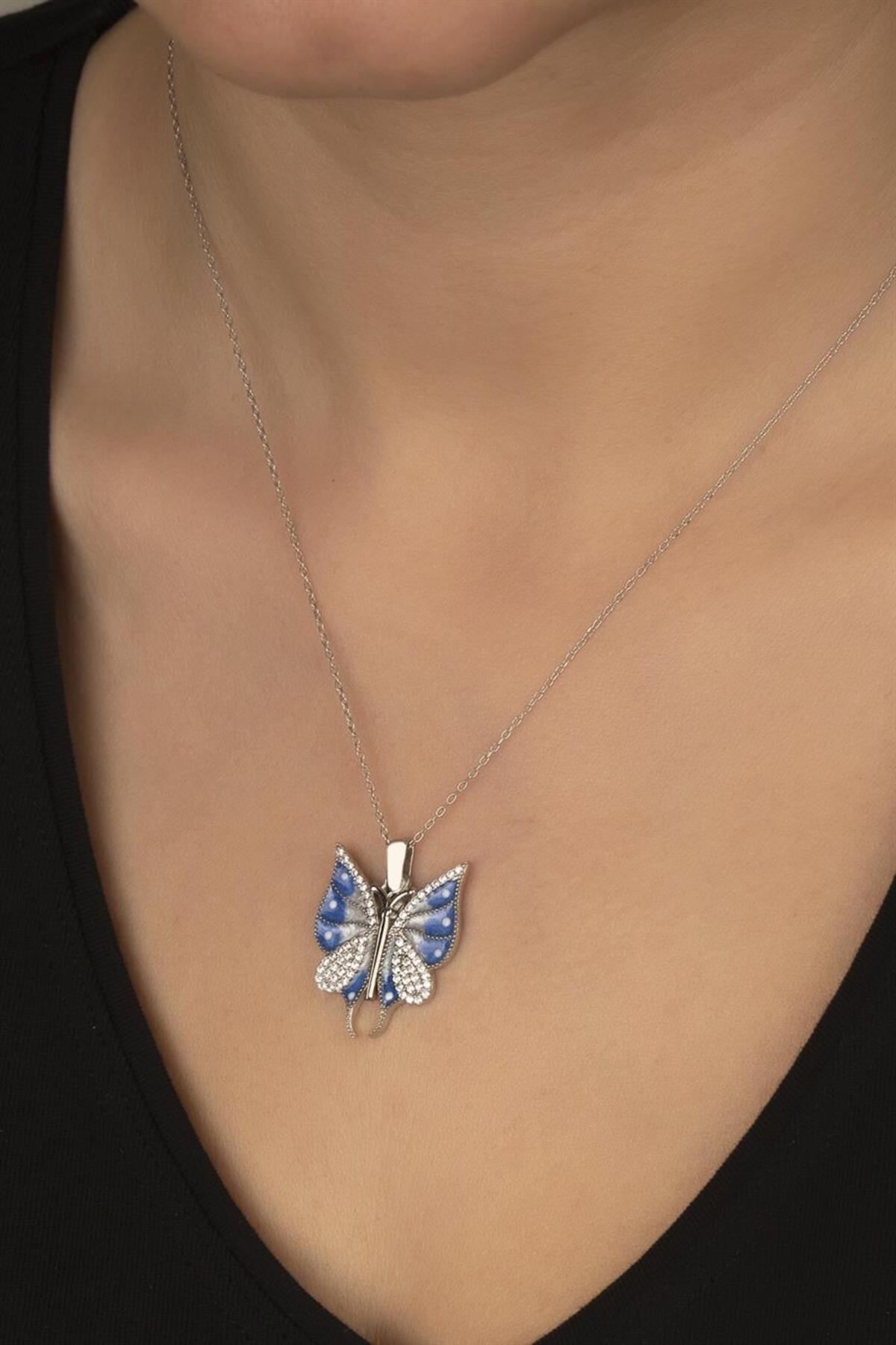 Gümüş Açılabilen Kelebek Kolye