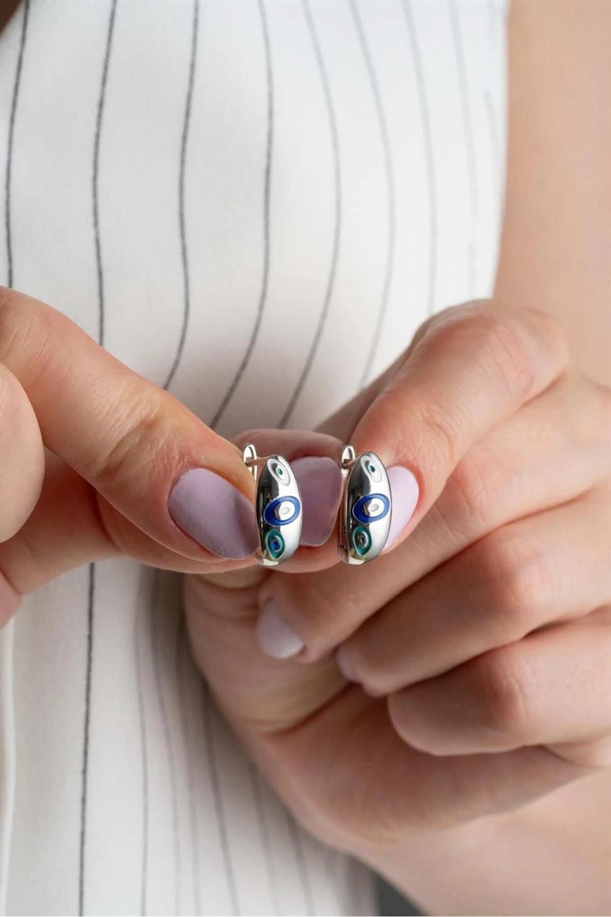 Mineli Nazar Gümüş Küpe