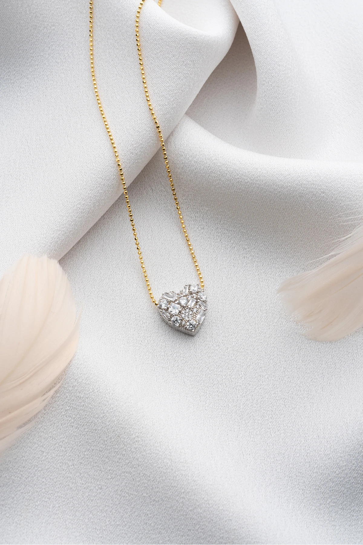 Gümüş Baget Taşlı Kalp Kolye