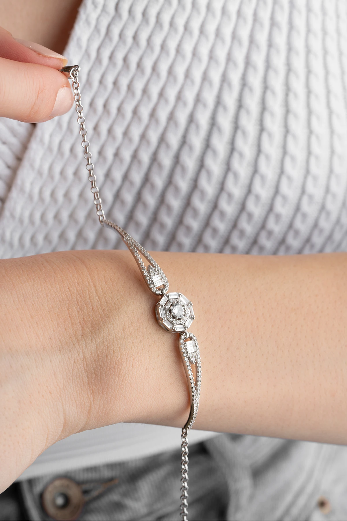 Gümüş Baget Taşlı Bileklik