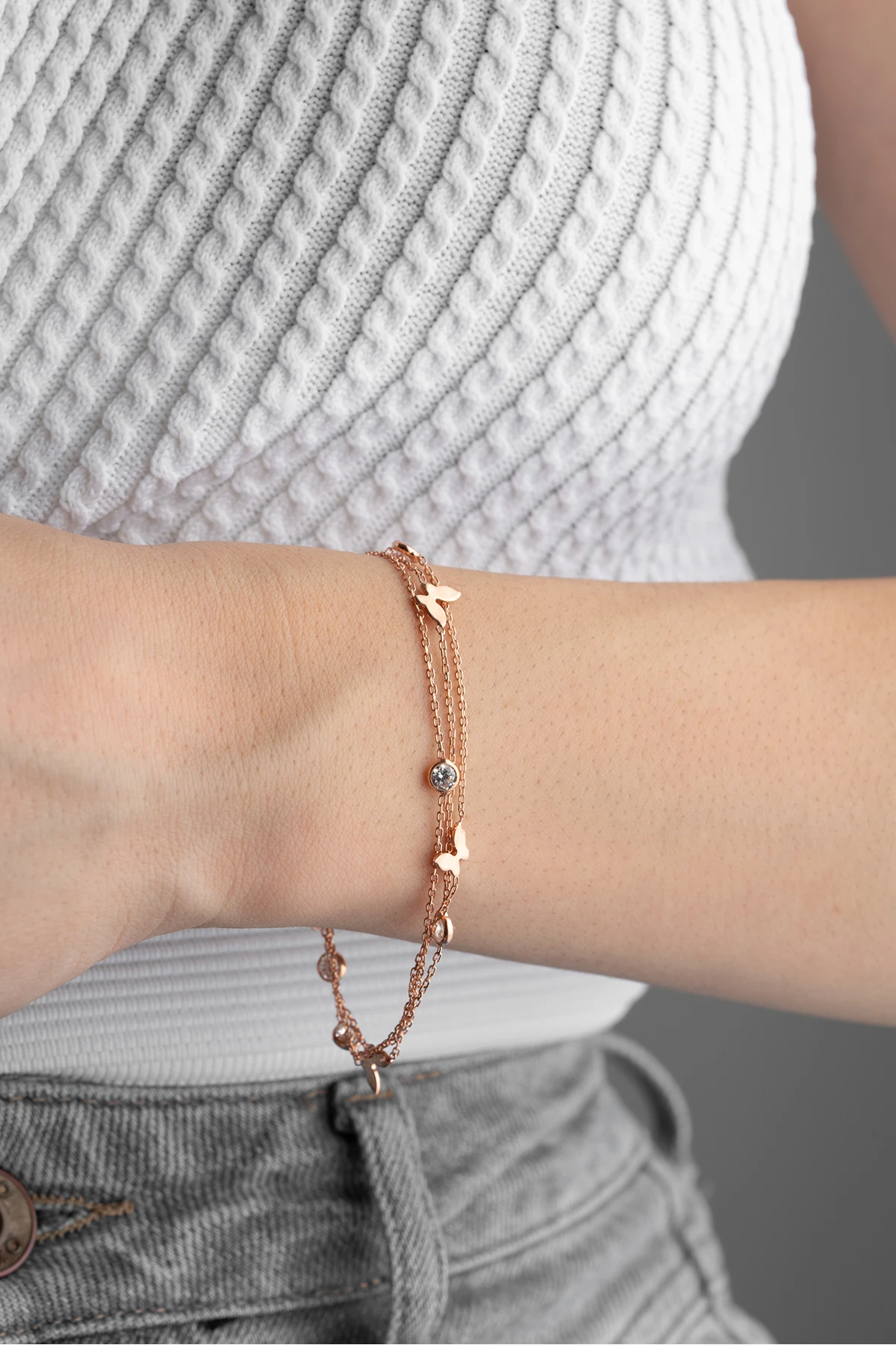 Gümüş Rose Kelebek Figürlü Trend Bileklik