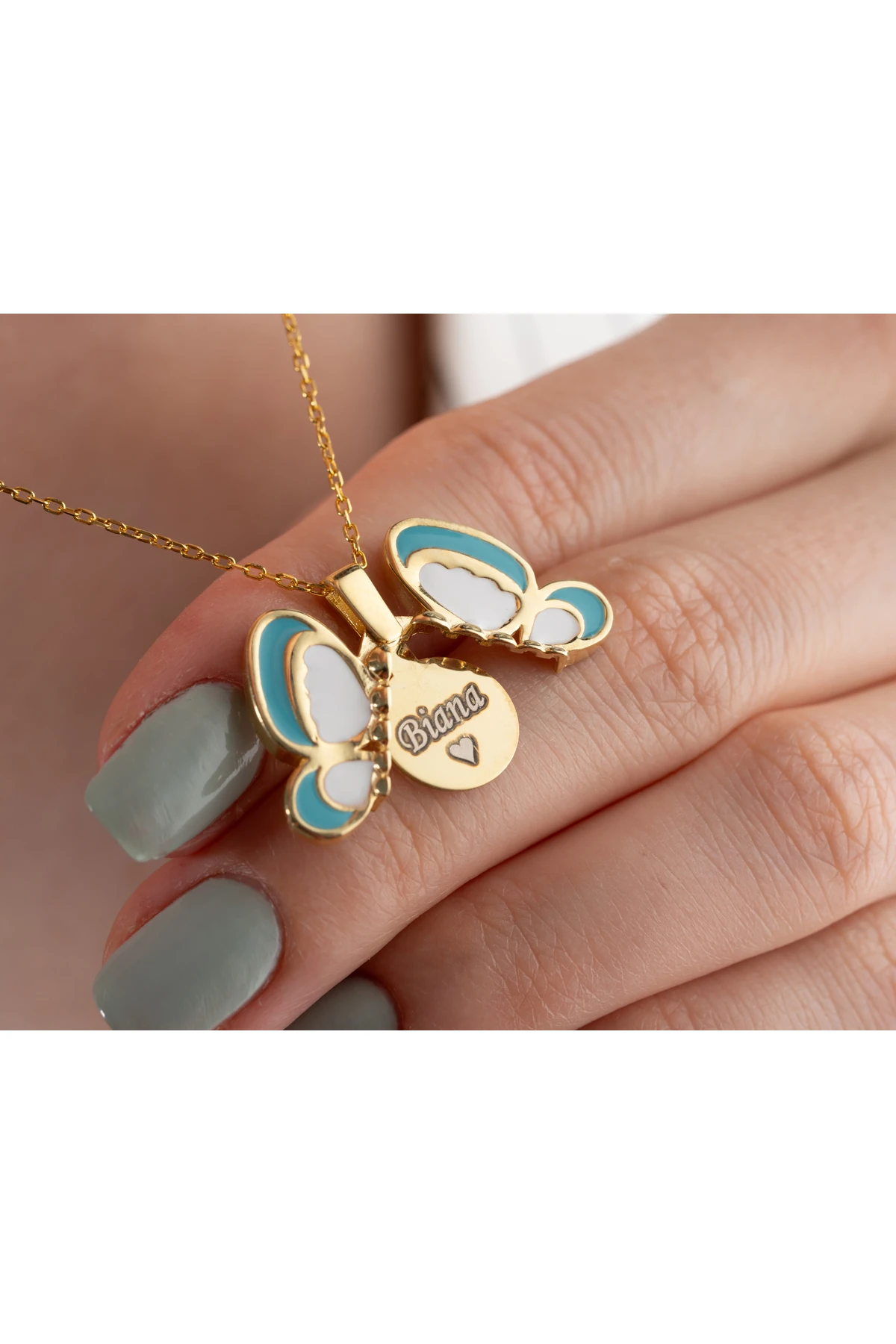 Gümüş Mineli Açılabilen İsimi Kelebek Kolye