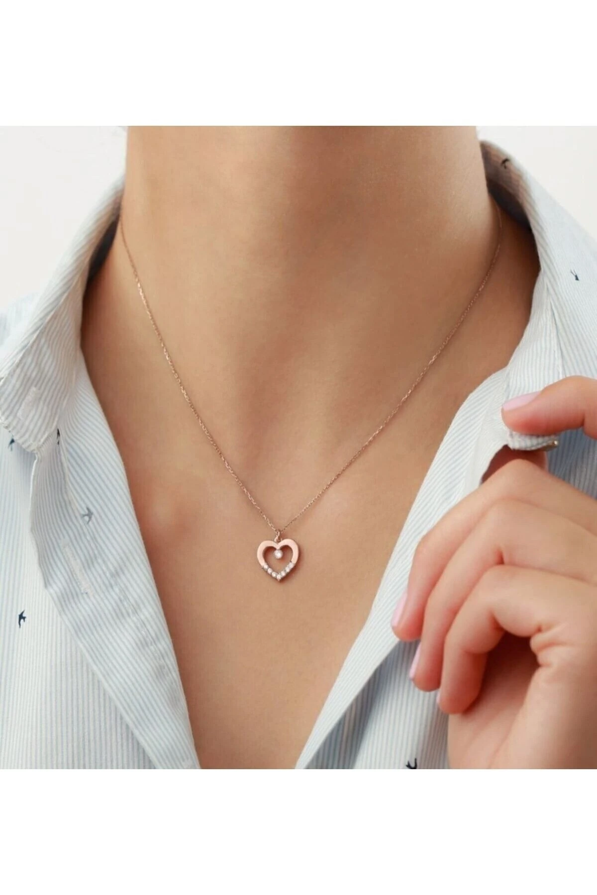 Kalpli Tektaş Gold Gümüş Kolye