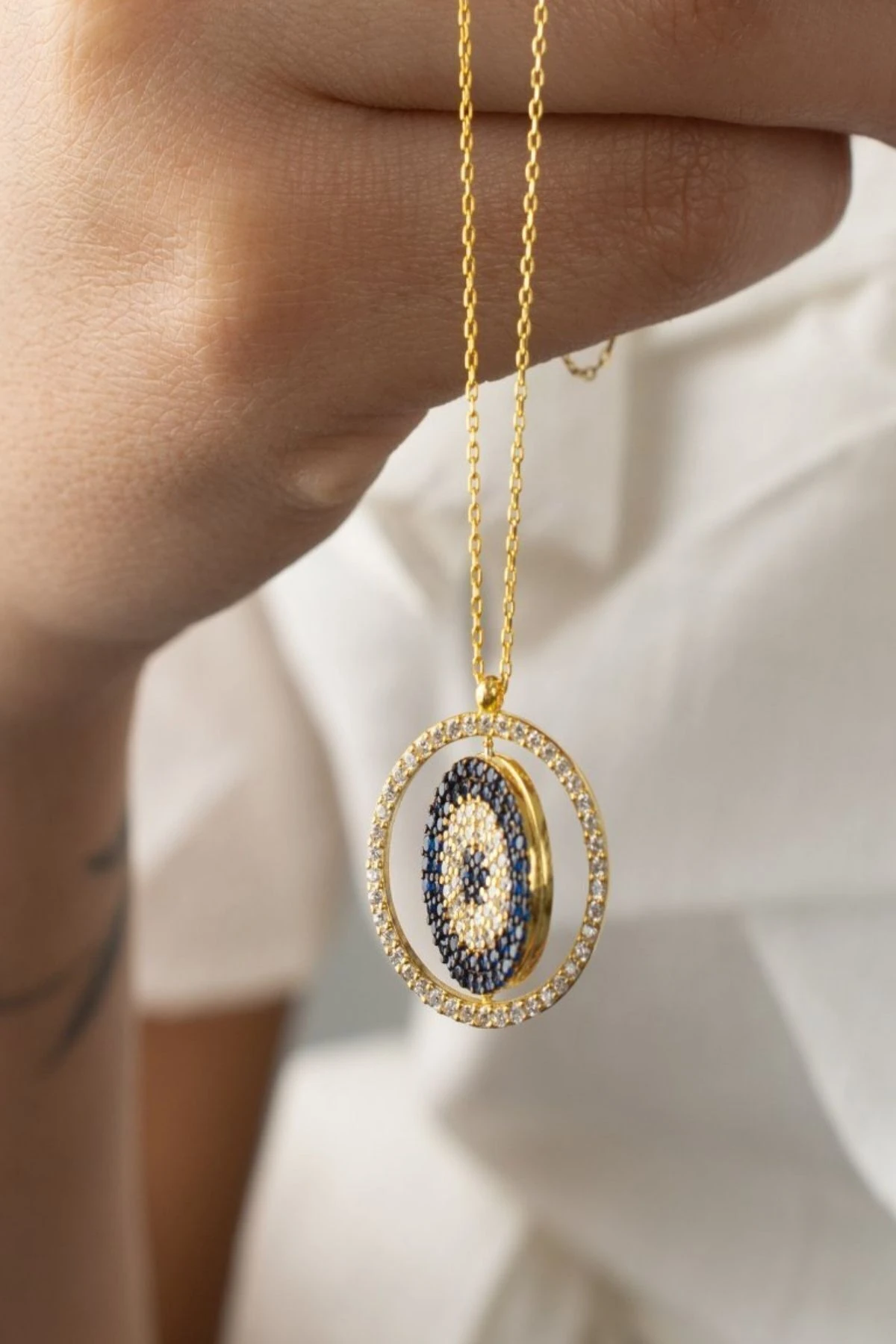 Gümüş Isimli Nazarlı Çift Taraflı Kolye