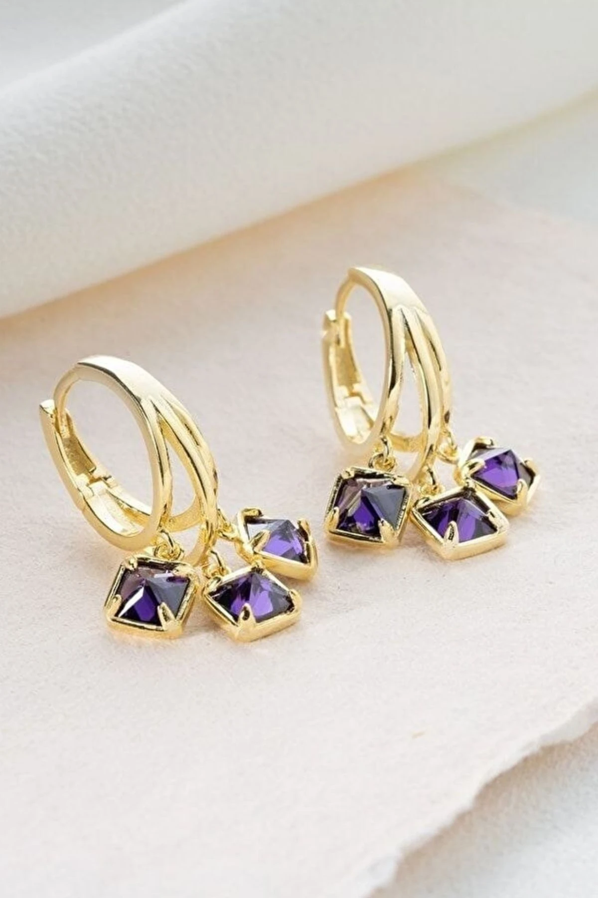 Gold Mor Taşlı Gümüş Küpe