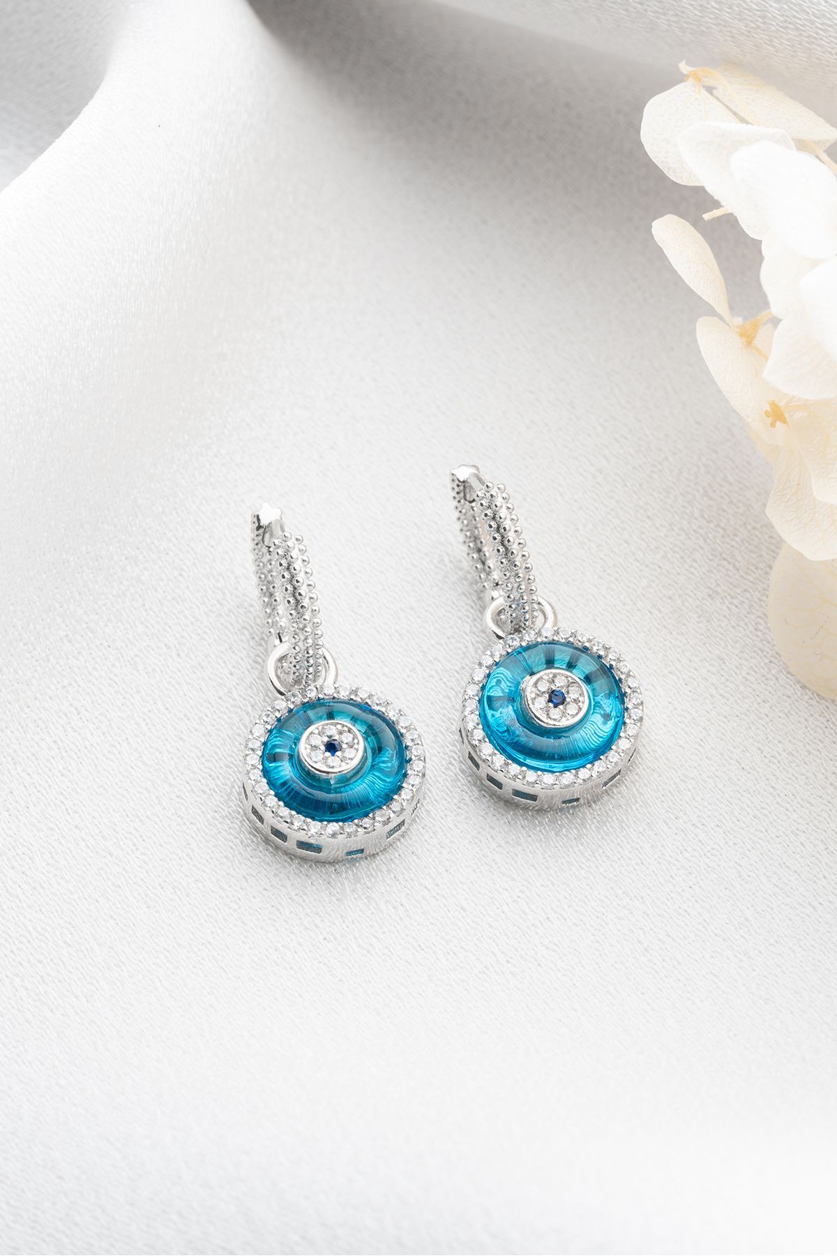 Gümüş Cam Göz Nazar Küpe