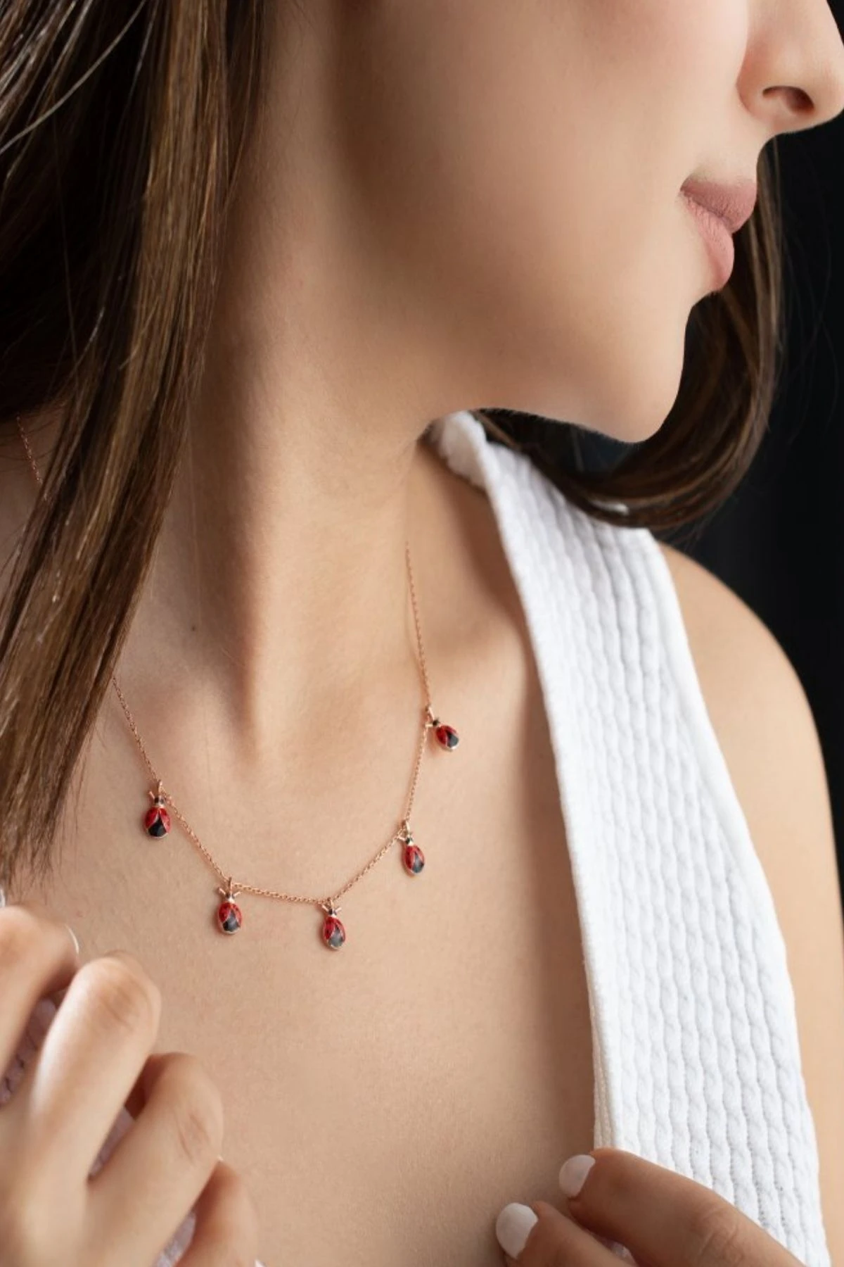 Rose Uğur Böcekli Şans Gümüş Kolye