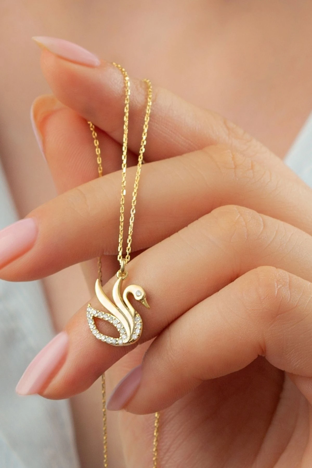 Gümüş Gold Kuğu Kolye