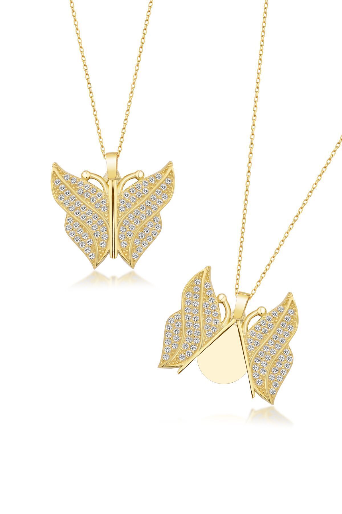 Gümüş Gold Açılabilen Isimli Kelebek Kolye