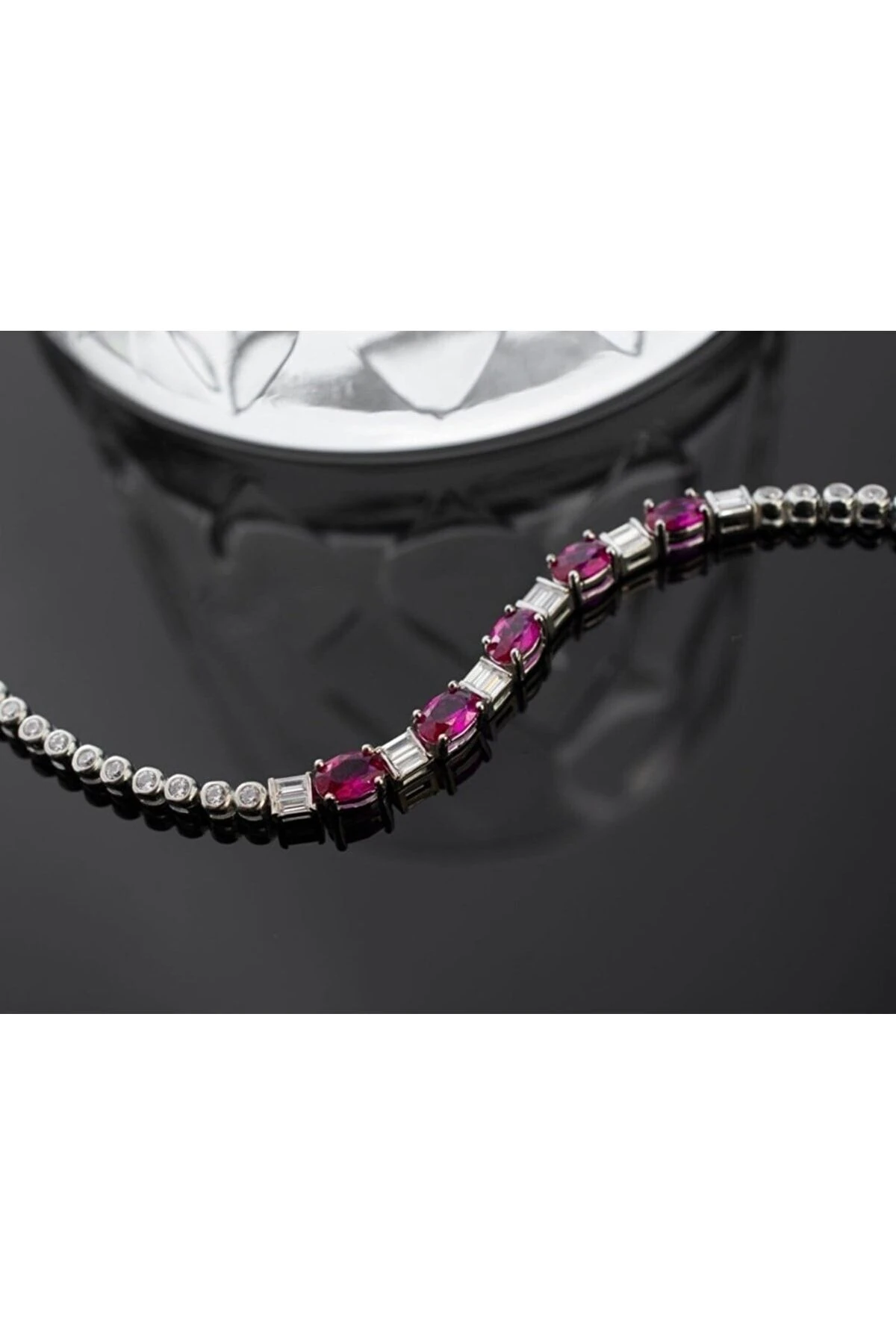 Gümüş Fuşya Taşlı Su Yolu Bileklik