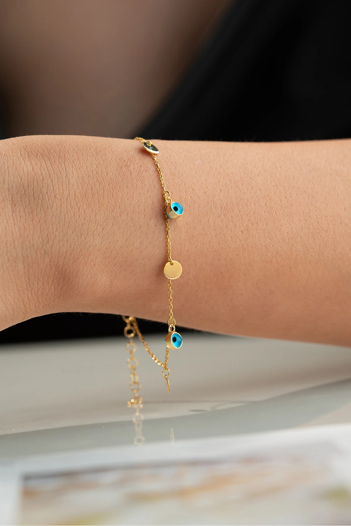 Gümüş Nazar Gözlü Pullu Bileklik