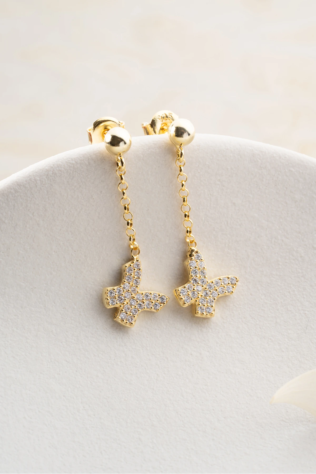 Gümüş Kelebek Zincirli Küpe