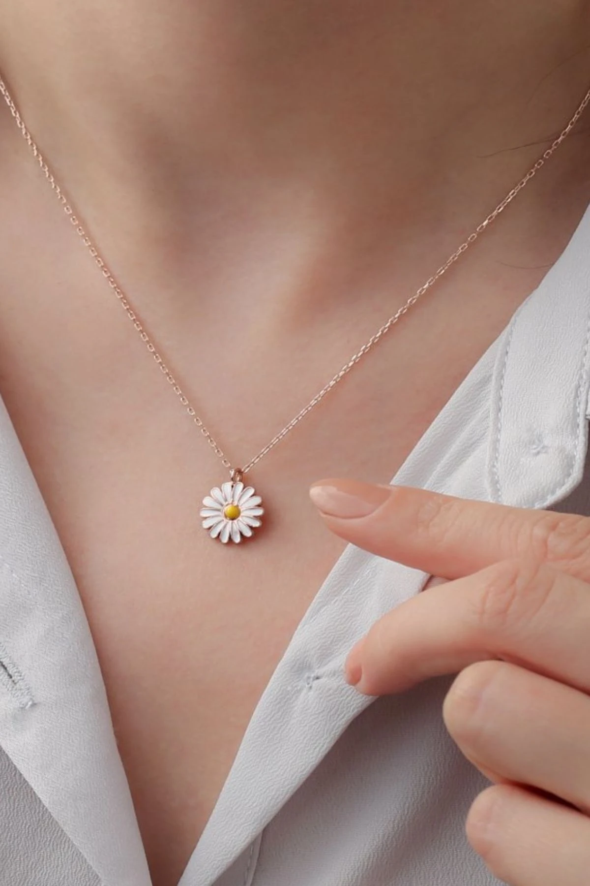 Gümüş Papatya Kolye Küpe Set