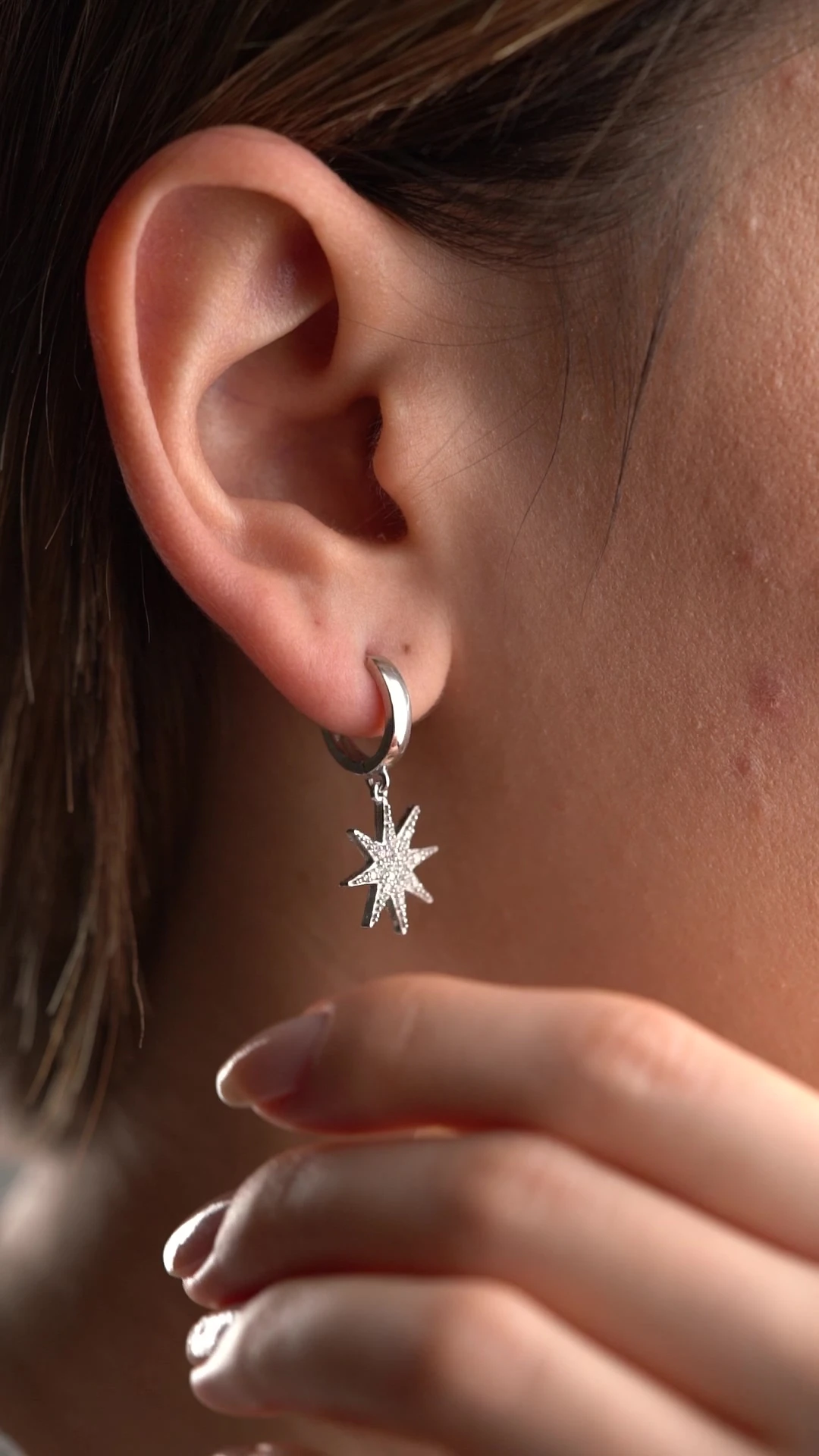 Gümüş Halka Kutup Yıldızı Küpe