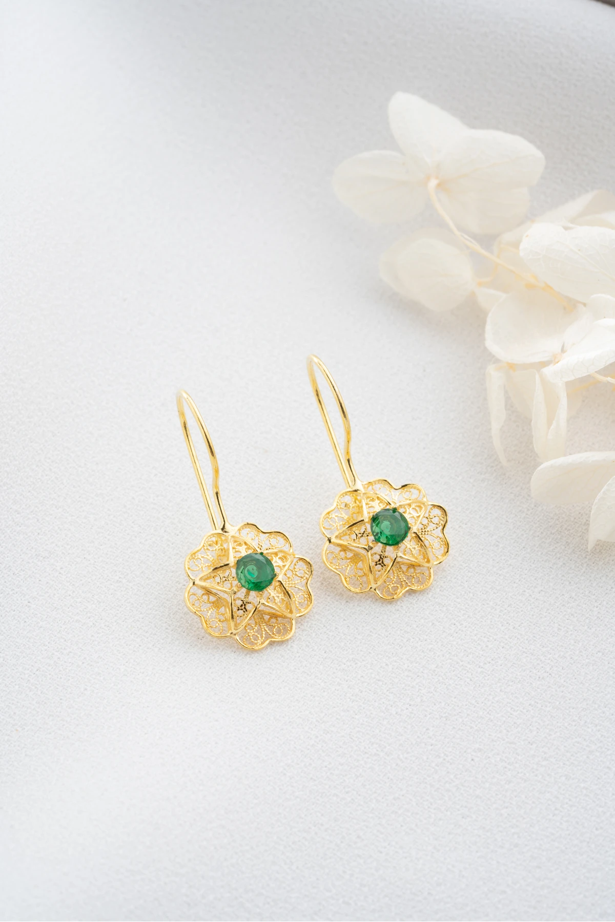 Gümüş Telkari İşlemeli Sallantılı Küpe