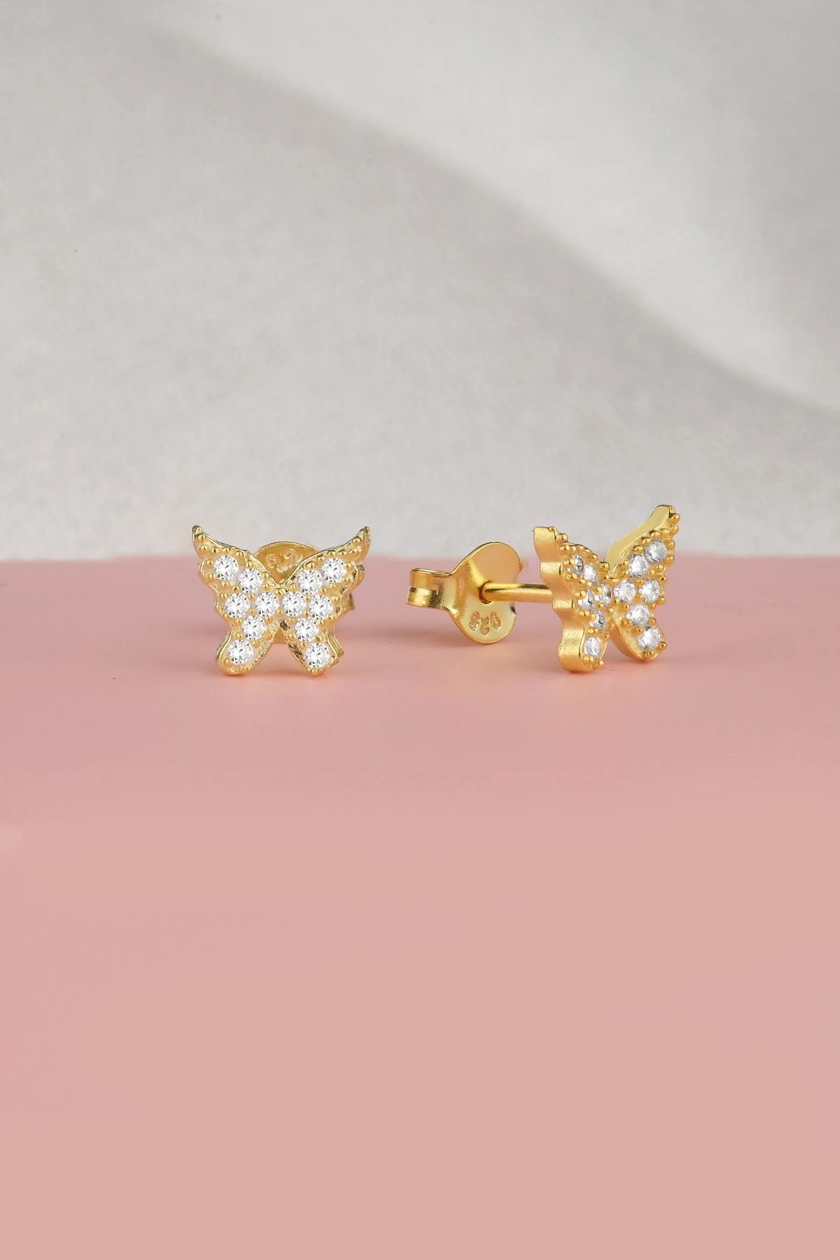 Gold Zirkon Taşlı Kelebek Gümüş Küpe