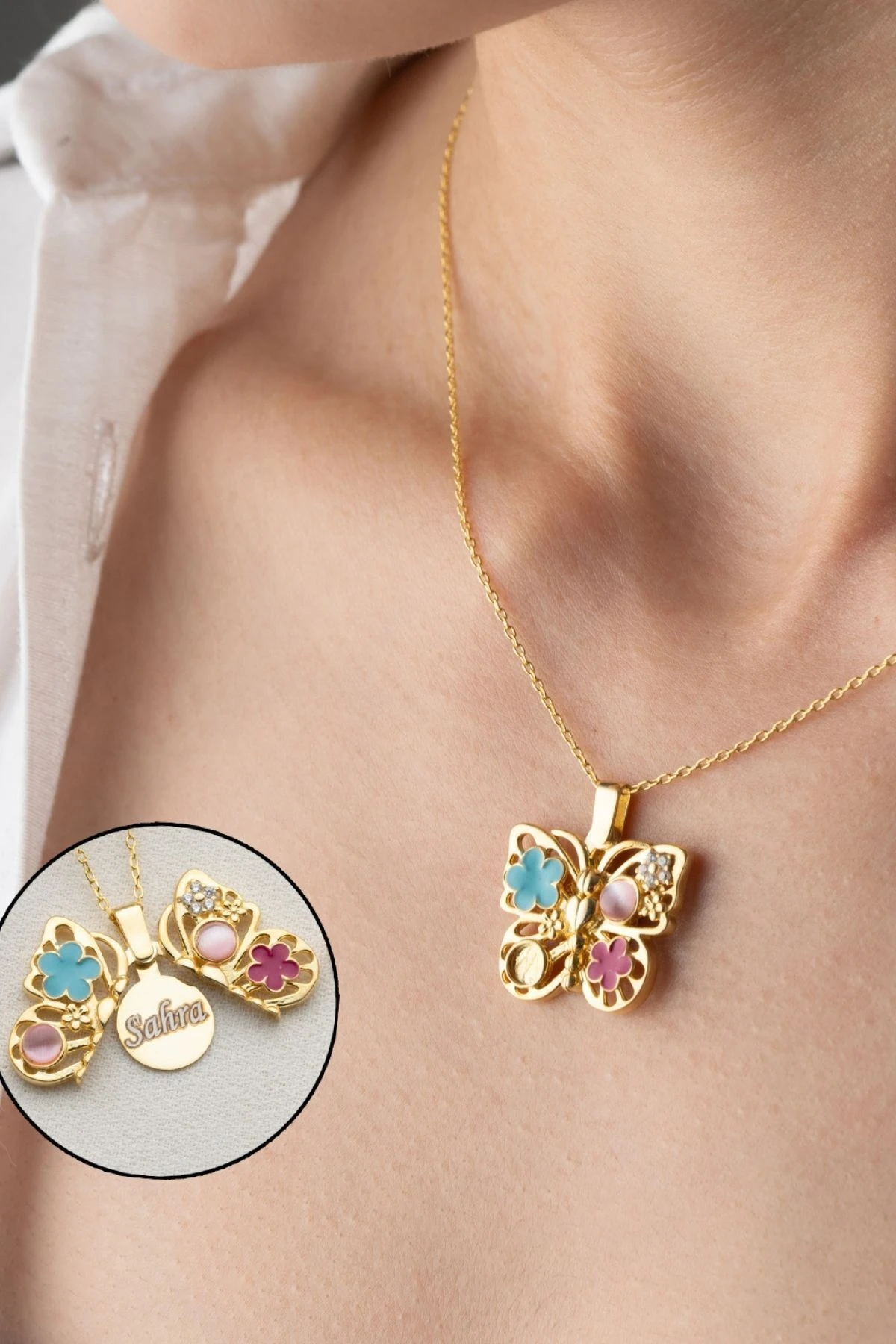 Gümüş Açılabilen İsimli Kelebek Kolye