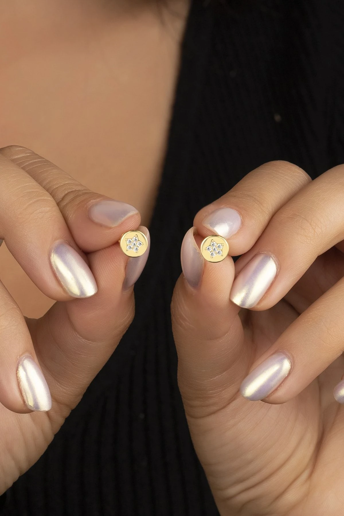 Gold Zirkon Taşlı Yıldız Gümüş Küpe