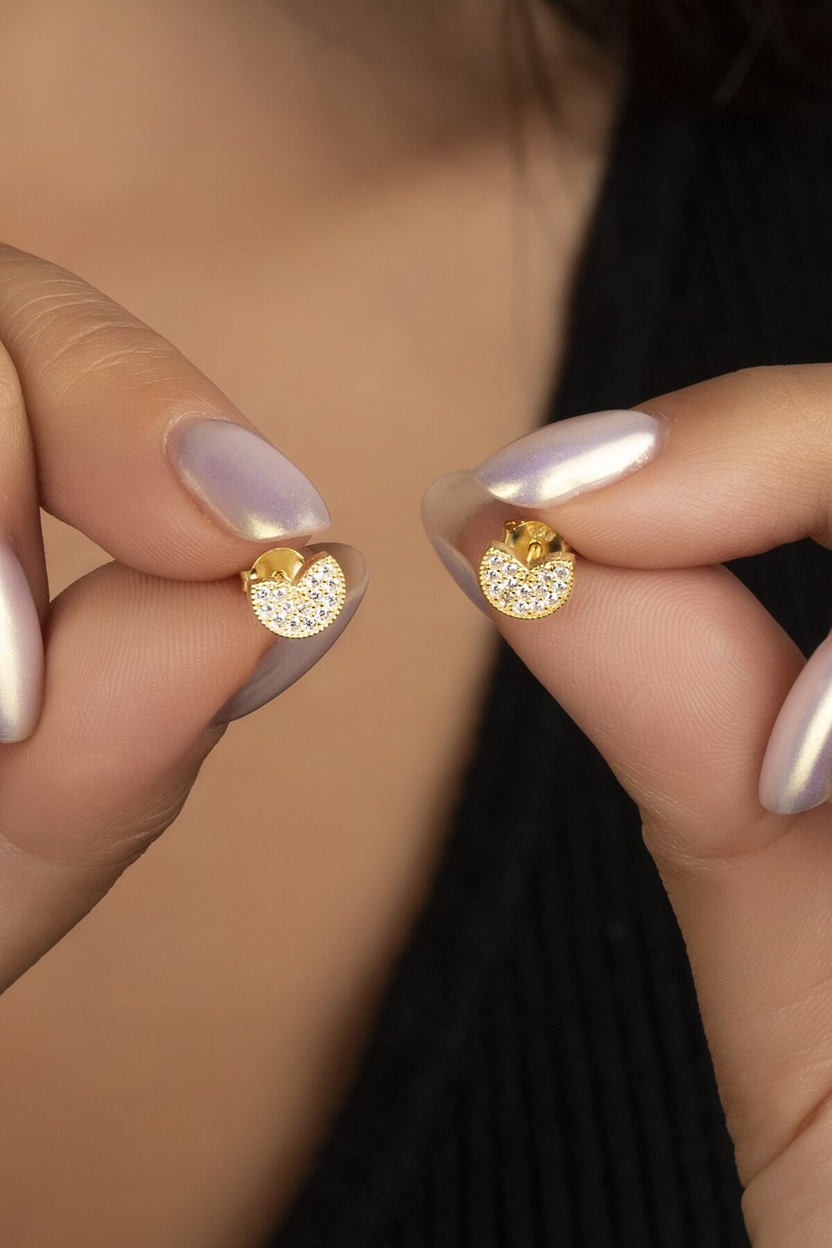 Gold Minik Zirkon Taşlı Gümüş Küpe